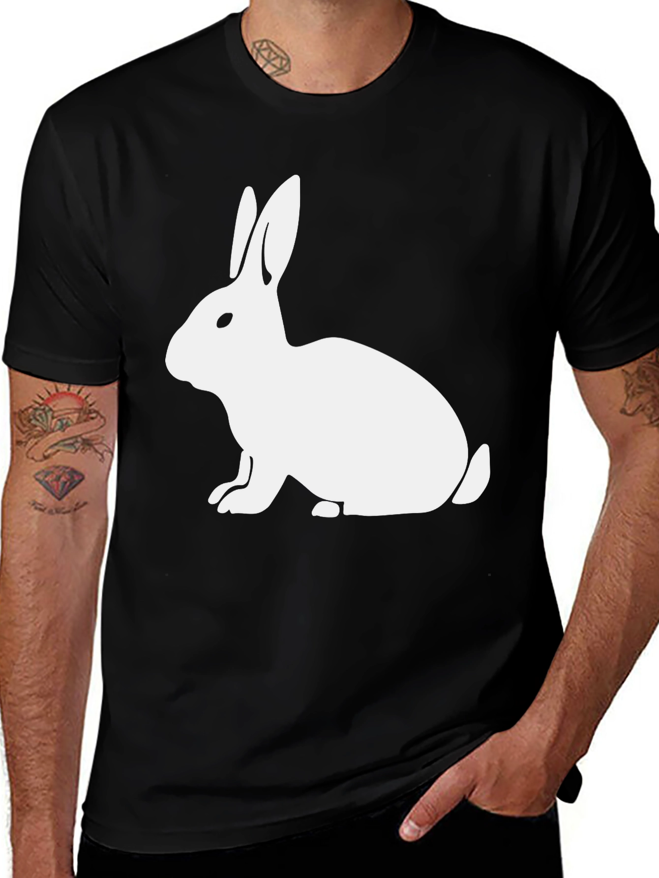 Rabbit Graphic Print Tee - Black