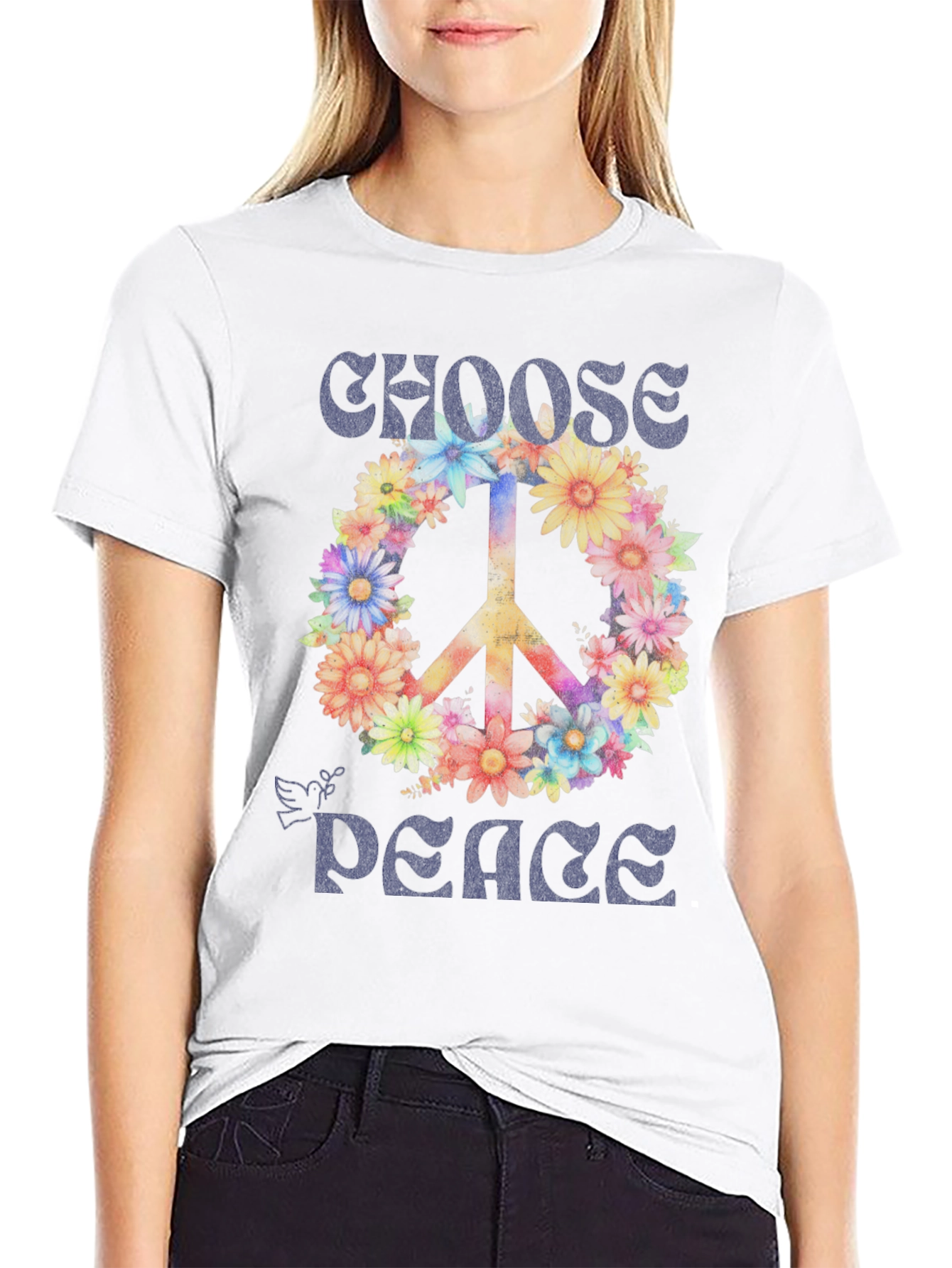 Choose Peace Floral Graphic T-Shirt