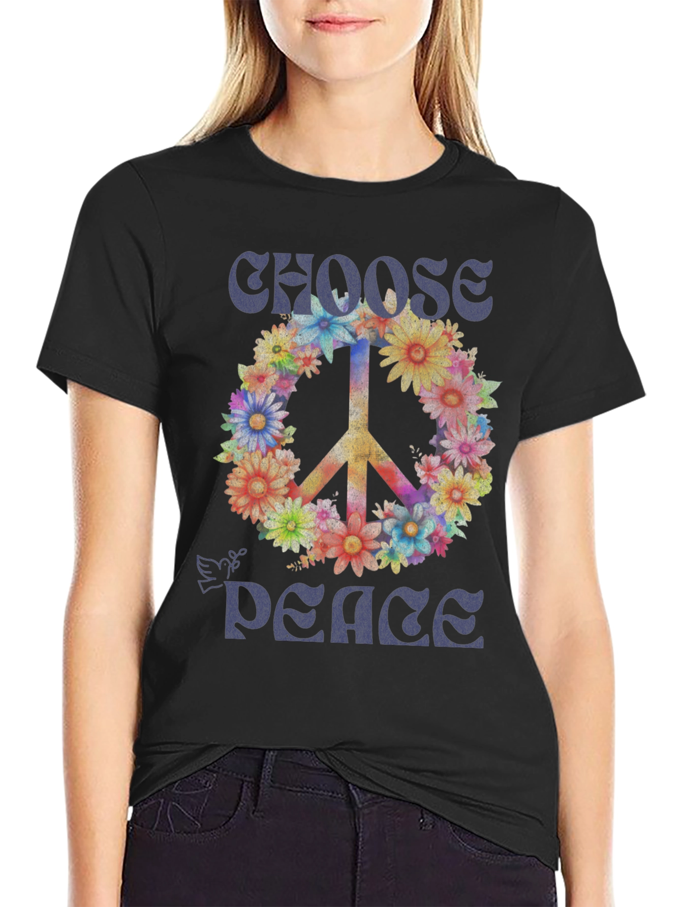 Choose Peace Floral Graphic T-Shirt