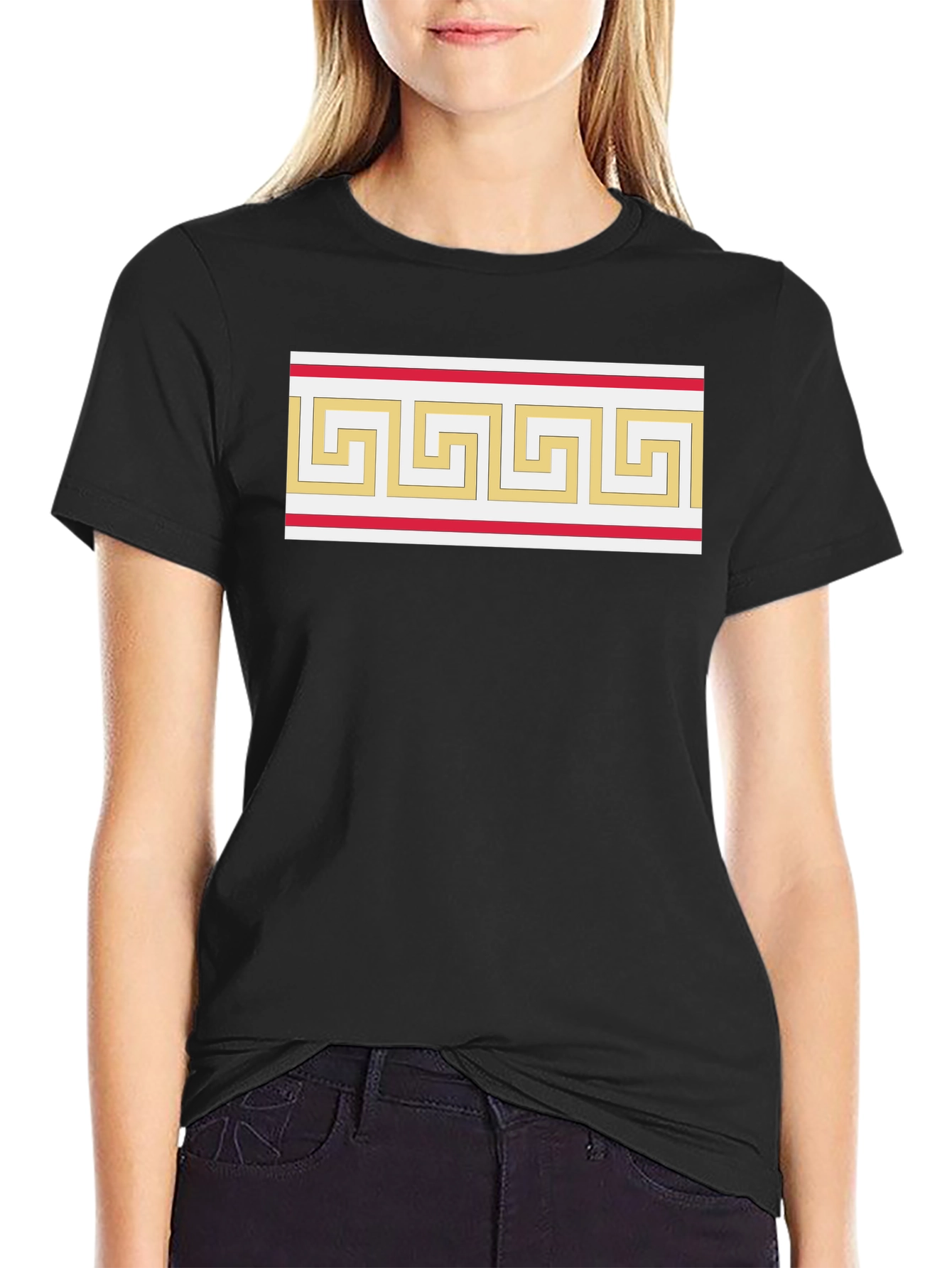 Greek Key Pattern Graphic Tee - Black