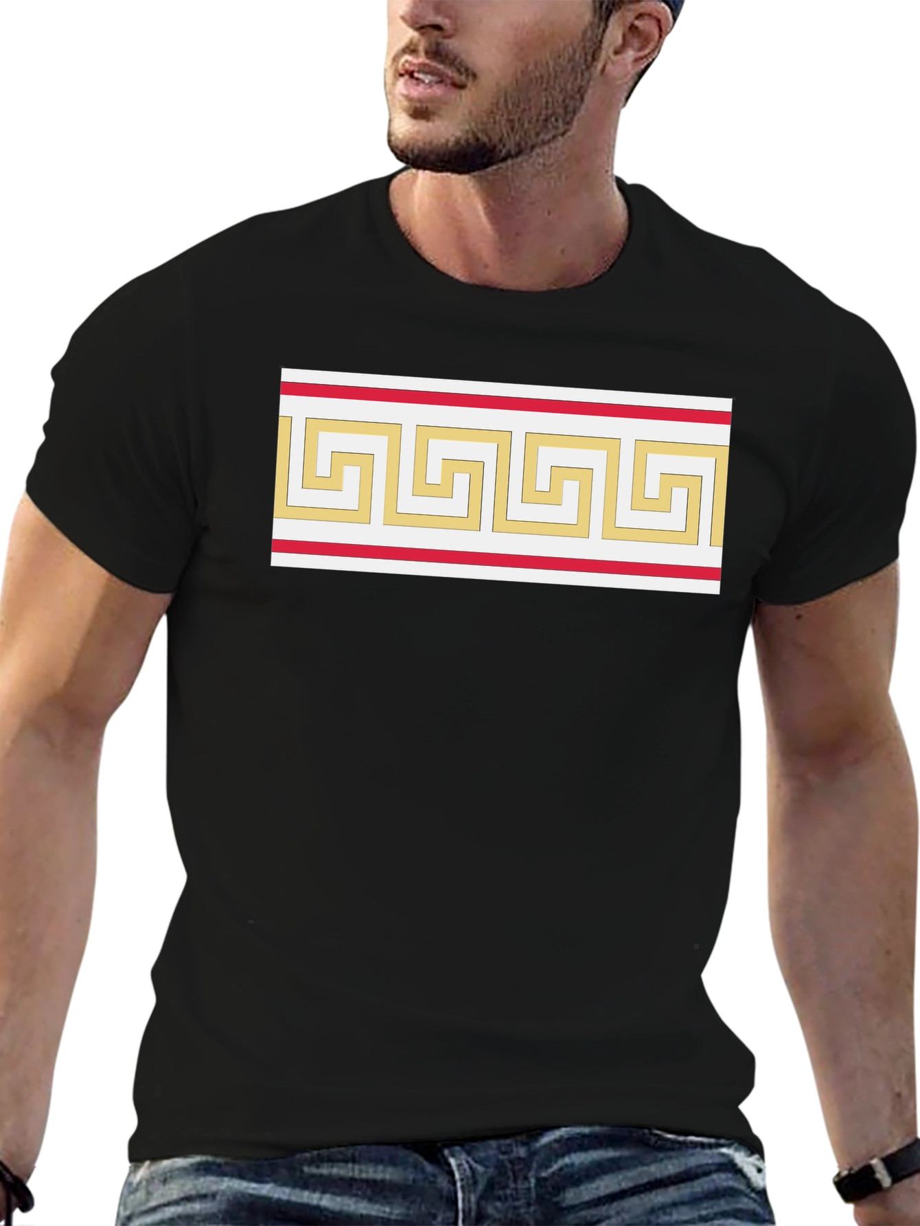Greek Key Pattern Graphic Tee - Black
