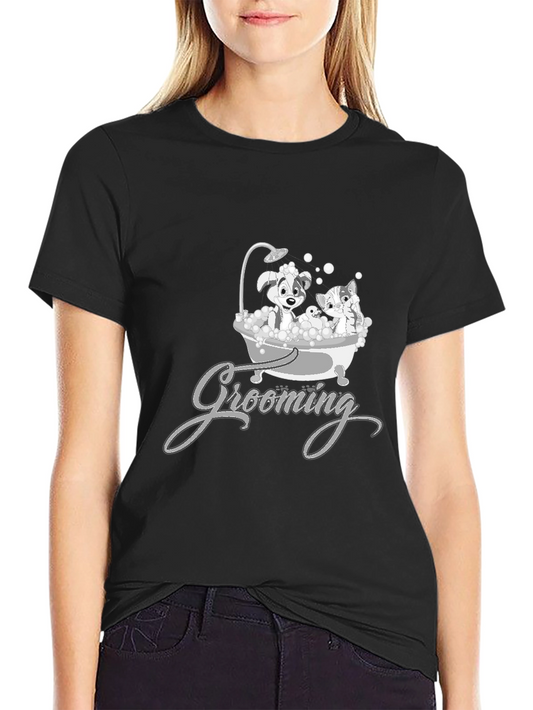 Cute Pet Grooming T-Shirt - Dog and Cat Cartoon