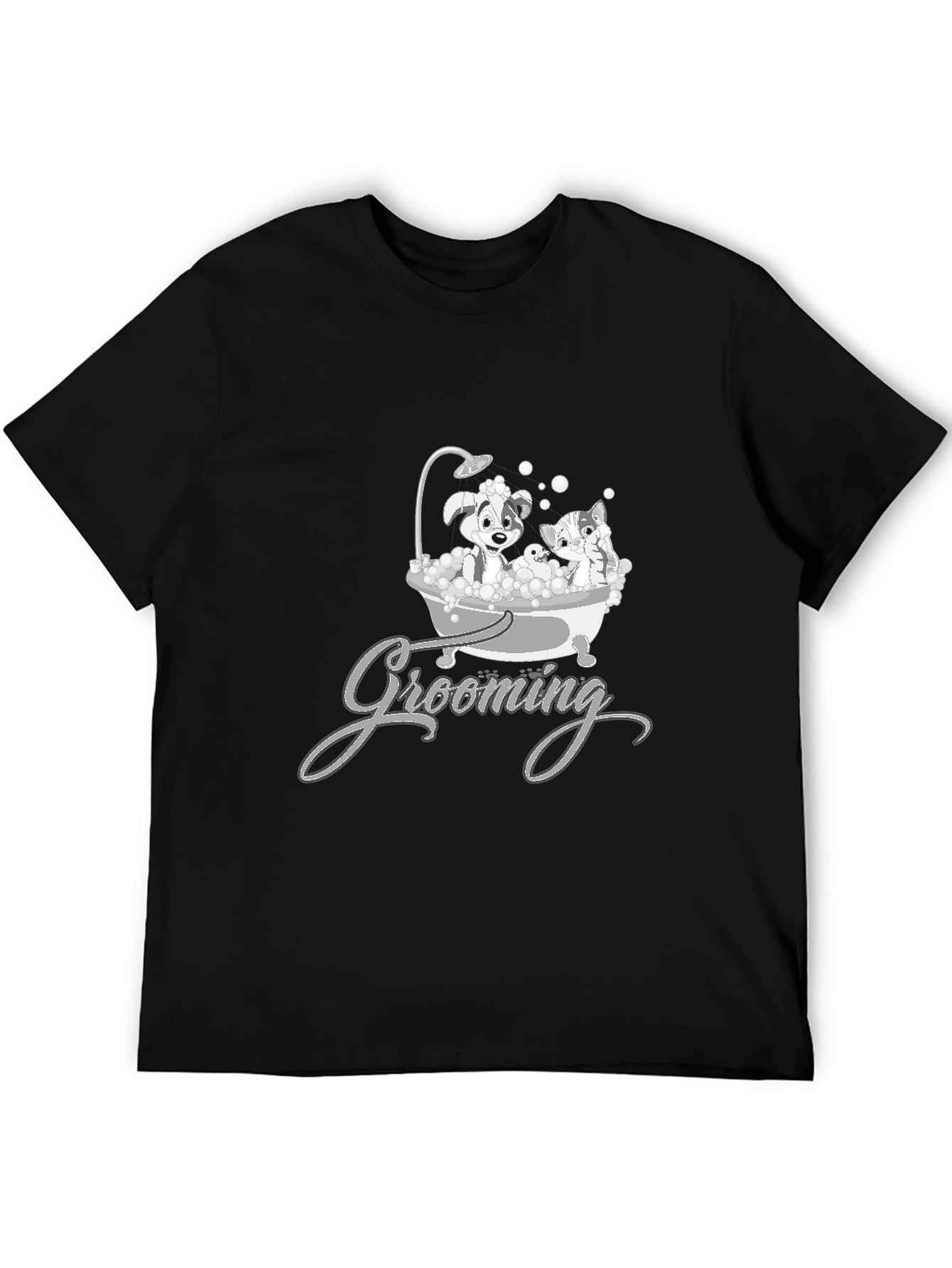 Cute Pet Grooming T-Shirt - Dog and Cat Cartoon