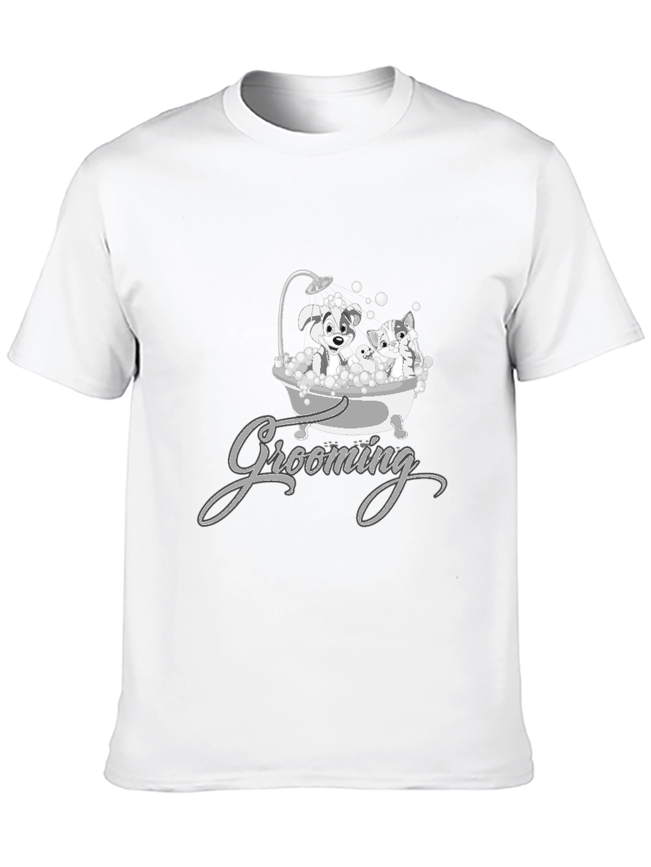 Cute Pet Grooming T-Shirt - Dog and Cat Cartoon