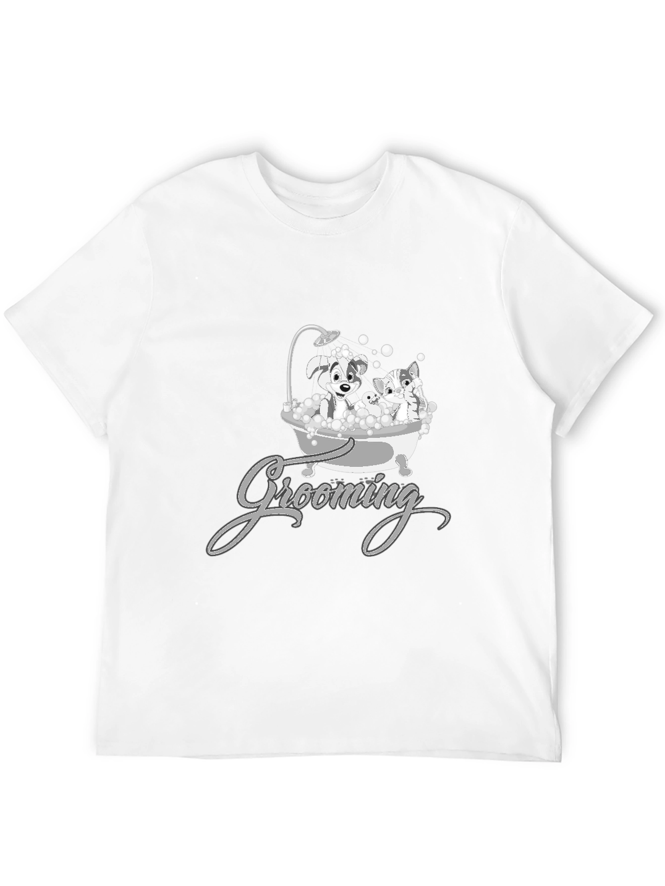 Cute Pet Grooming T-Shirt - Dog and Cat Cartoon