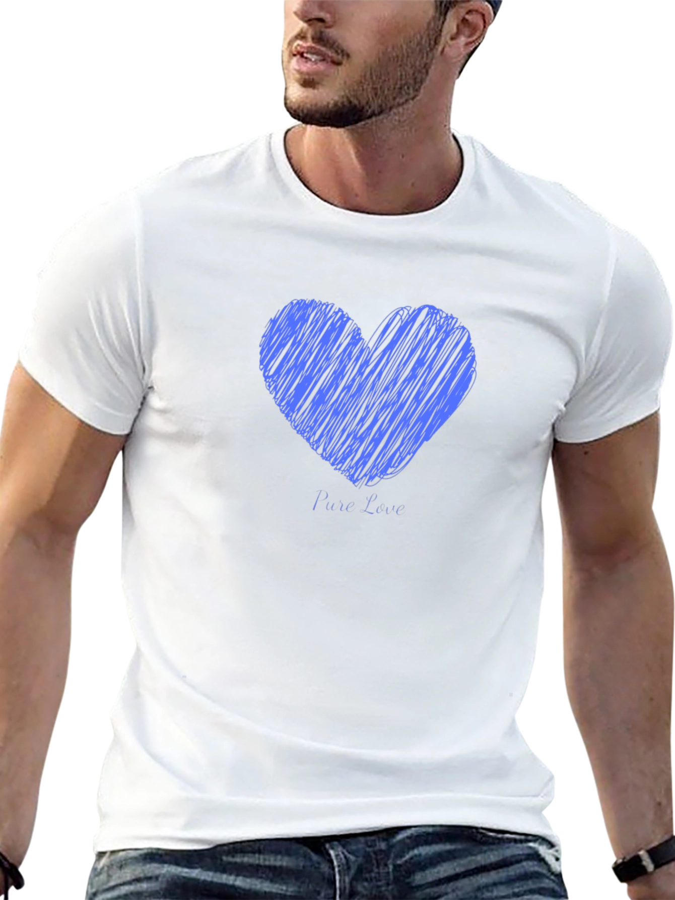 Mens Black T-Shirt with Blue Heart Graphic