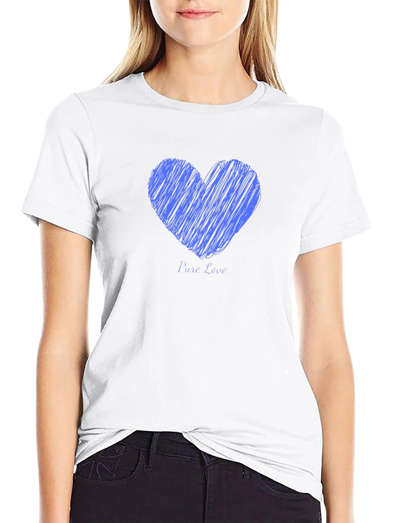 Mens Black T-Shirt with Blue Heart Graphic