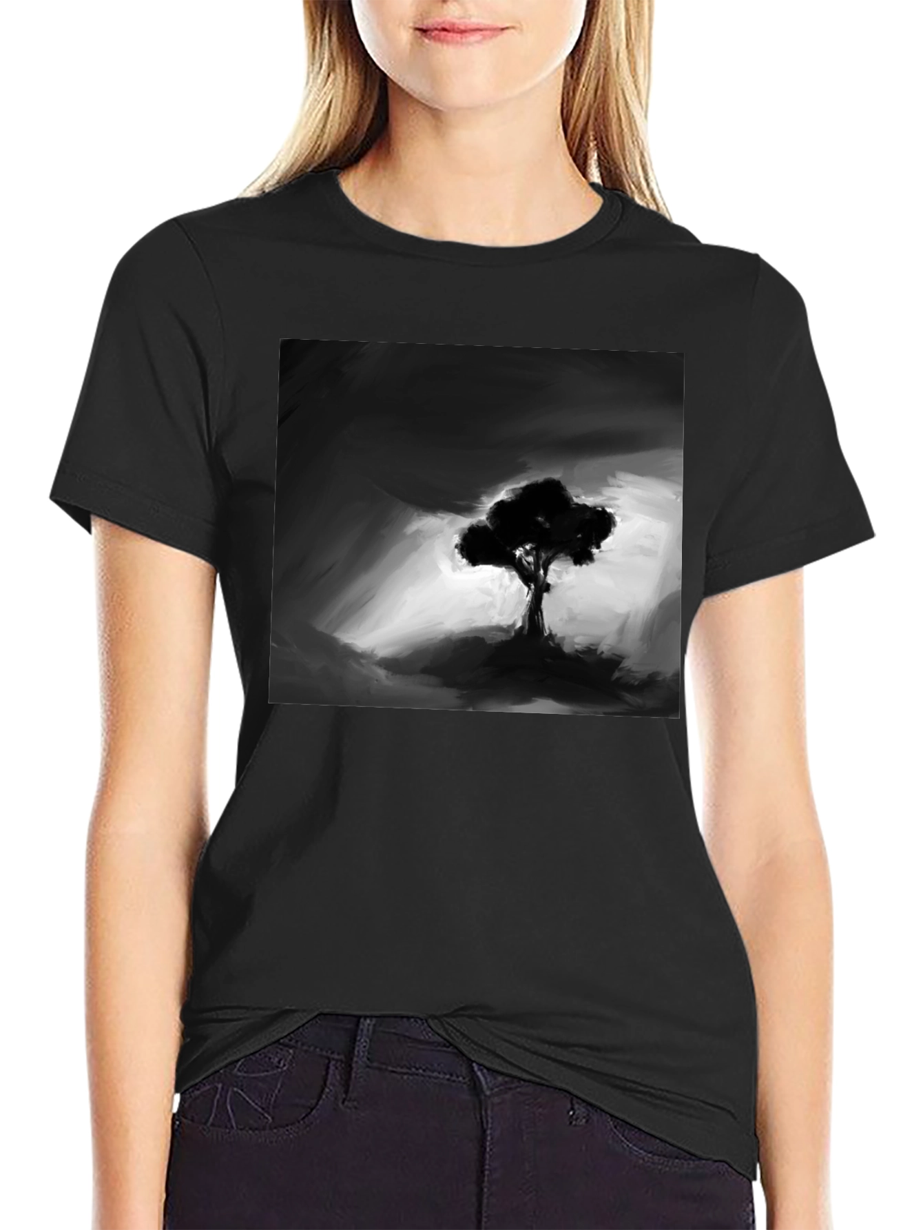 Monochrome Tree Graphic Tee - Stylish Mens Black T-Shirt