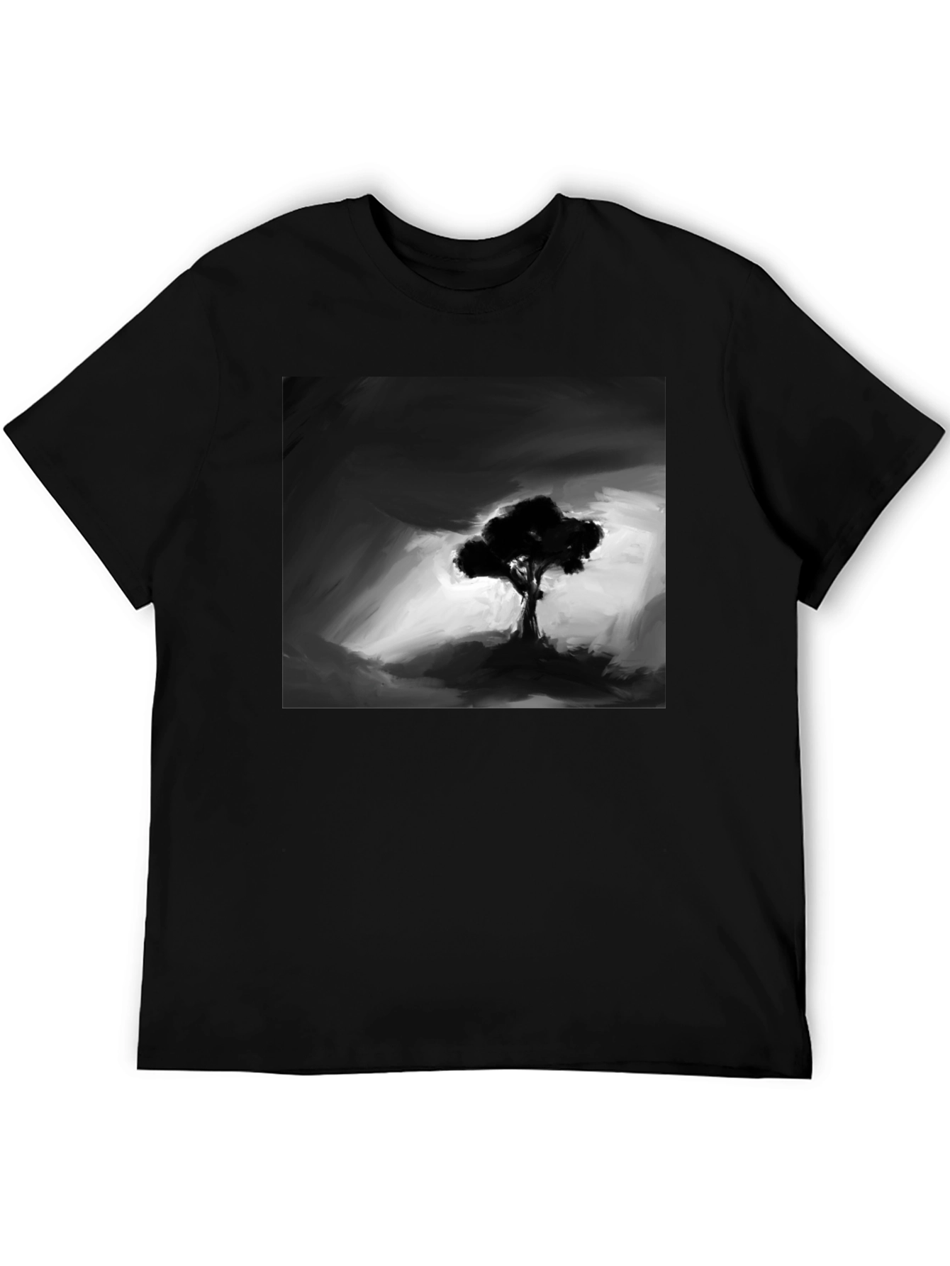 Monochrome Tree Graphic Tee - Stylish Mens Black T-Shirt