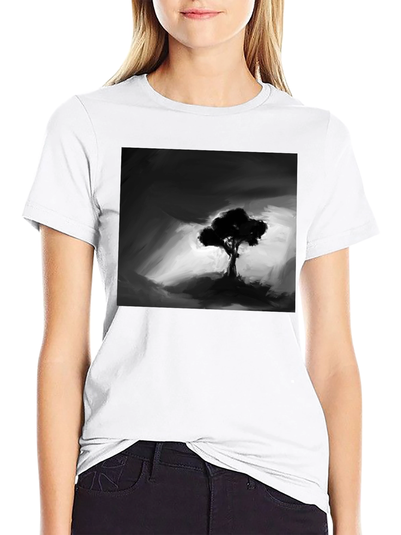 Monochrome Tree Graphic Tee - Stylish Mens Black T-Shirt
