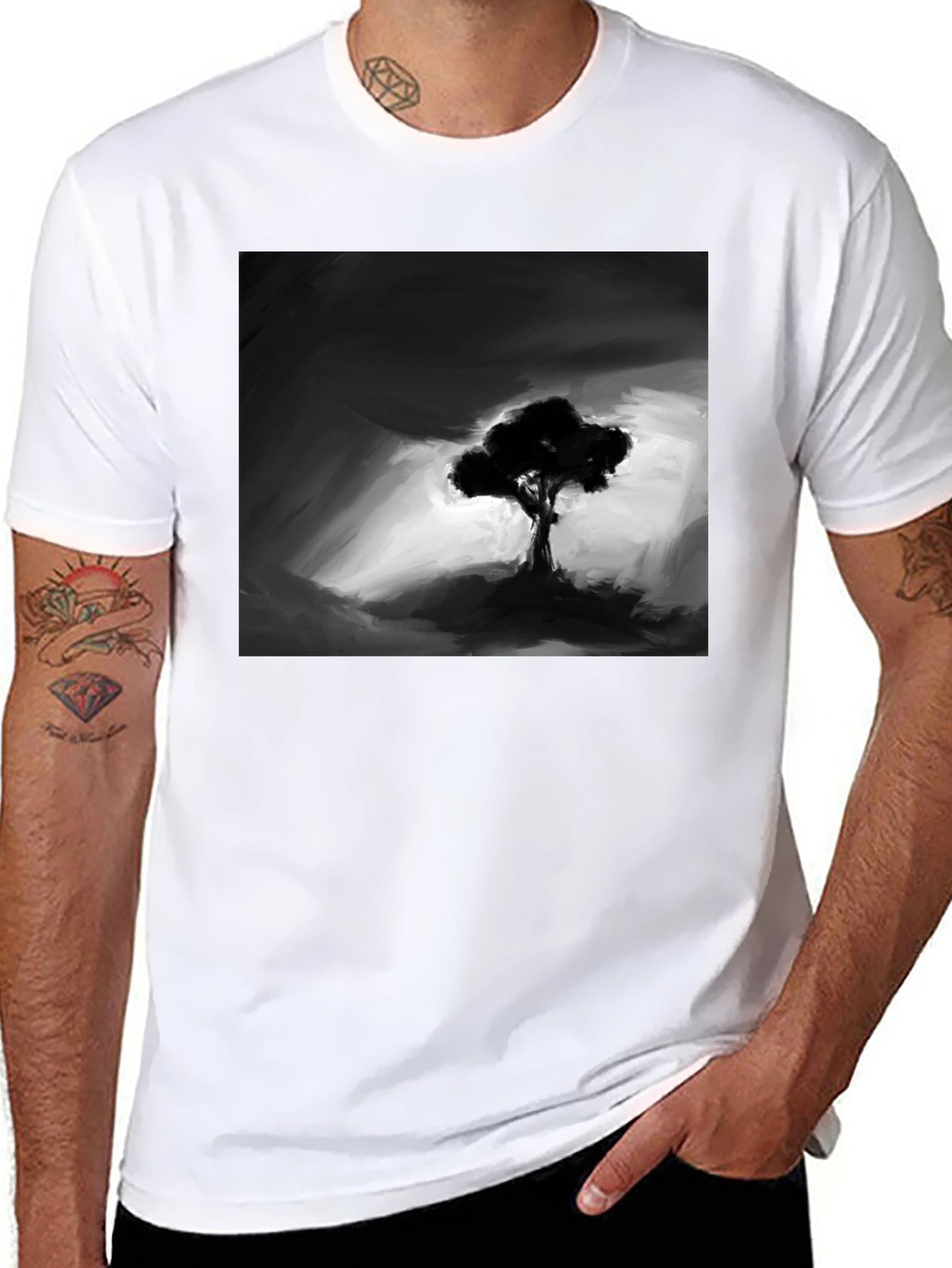 Monochrome Tree Graphic Tee - Stylish Mens Black T-Shirt