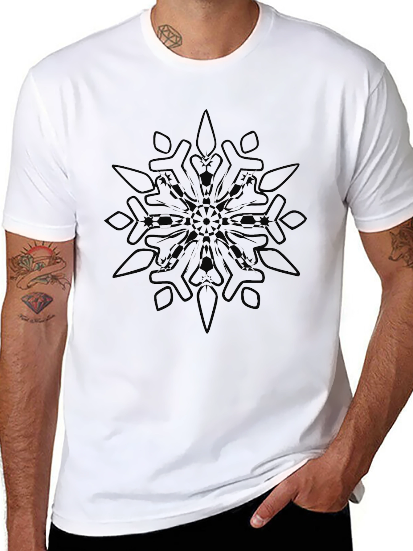 Abstract Snowflake Graphic Black T-Shirt