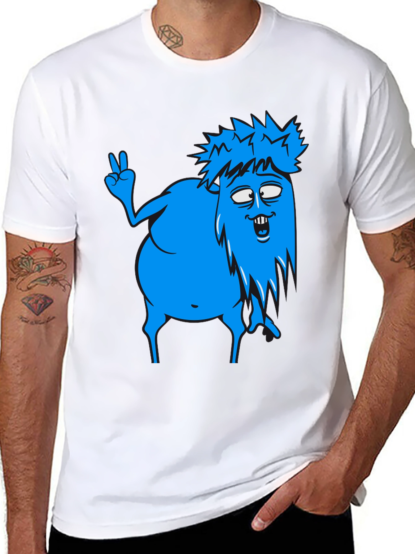 Funny Blue Cartoon Monster Graphic T-Shirt
