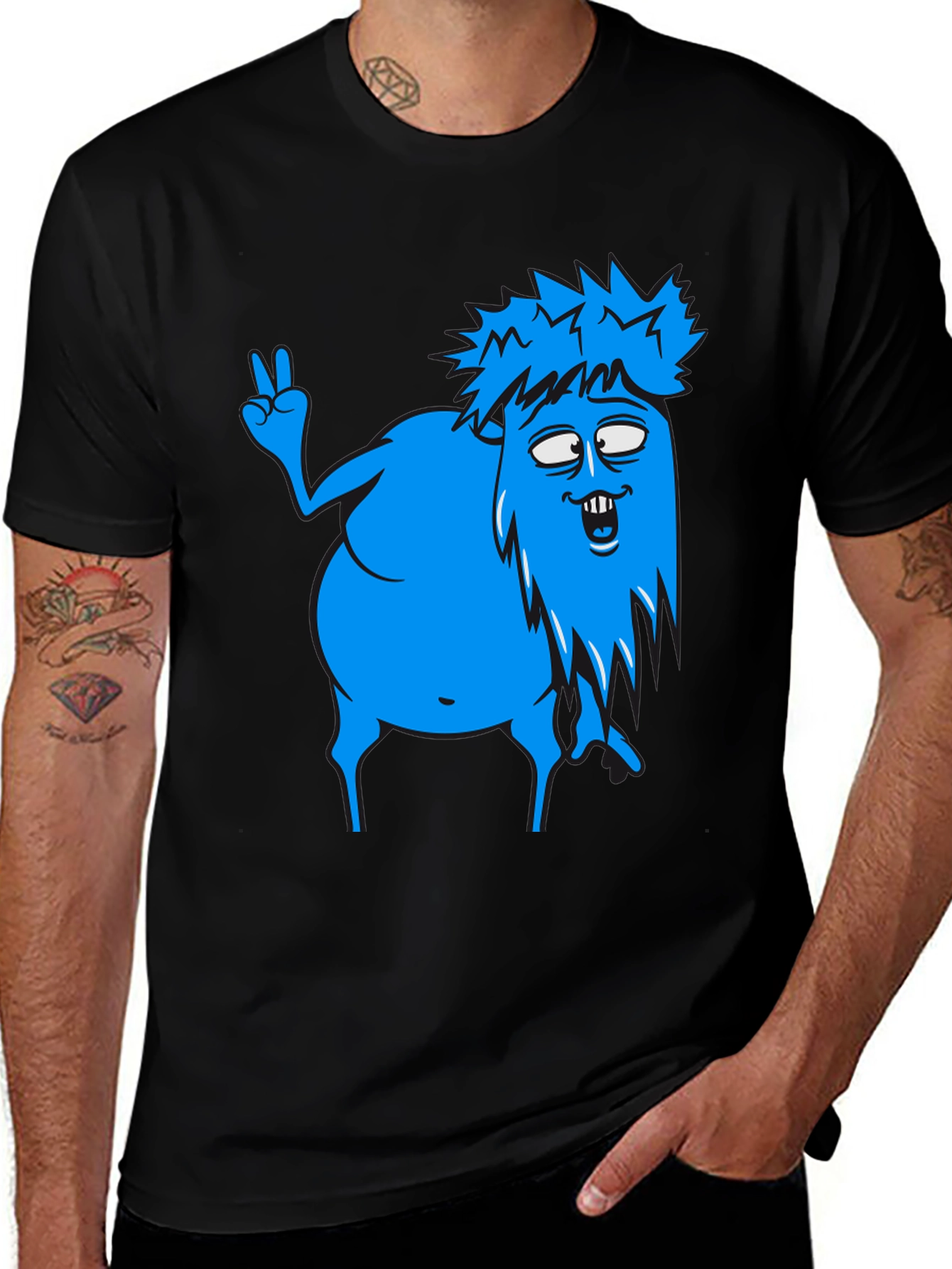 Funny Blue Cartoon Monster Graphic T-Shirt