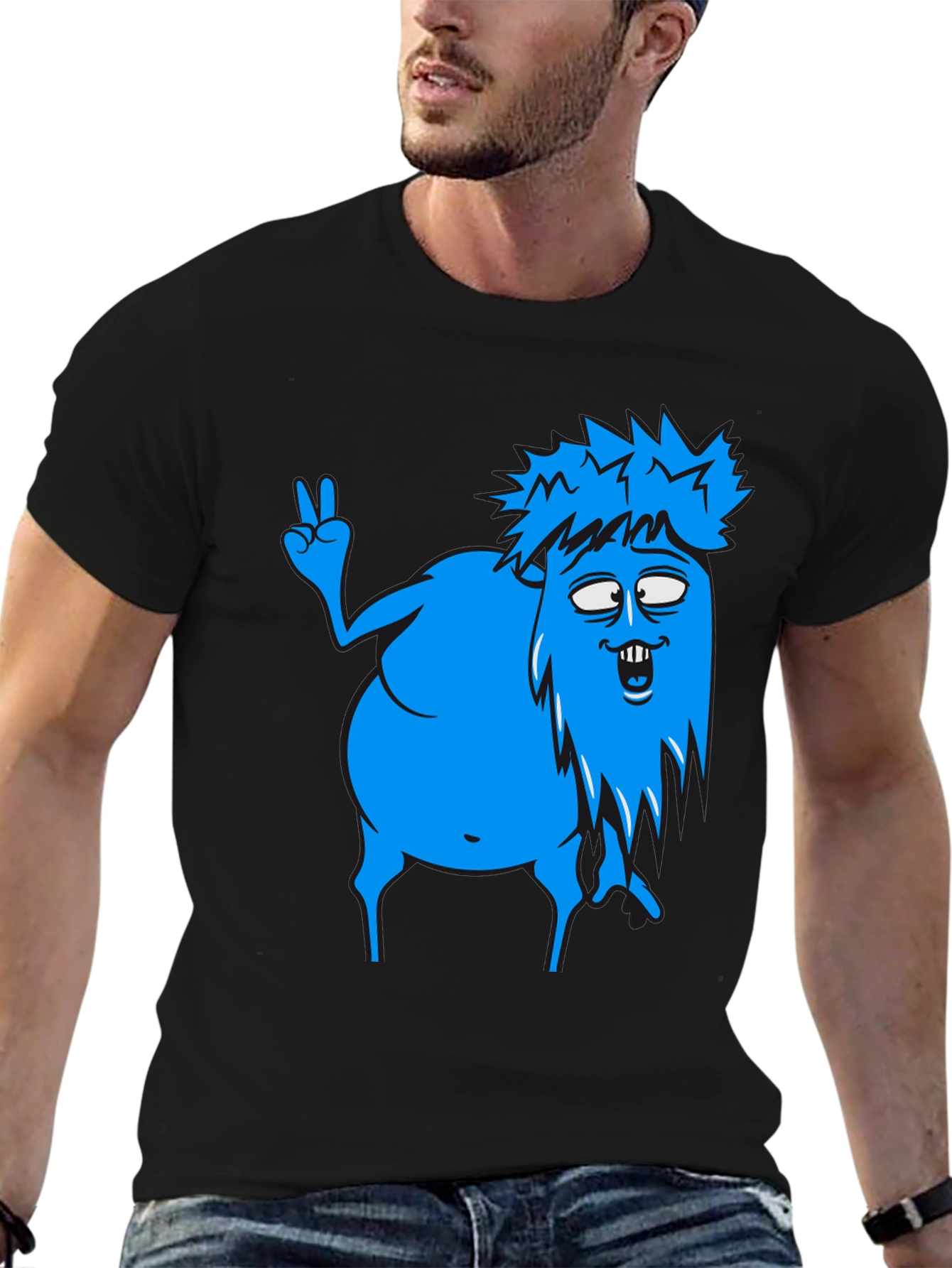 Funny Blue Cartoon Monster Graphic T-Shirt
