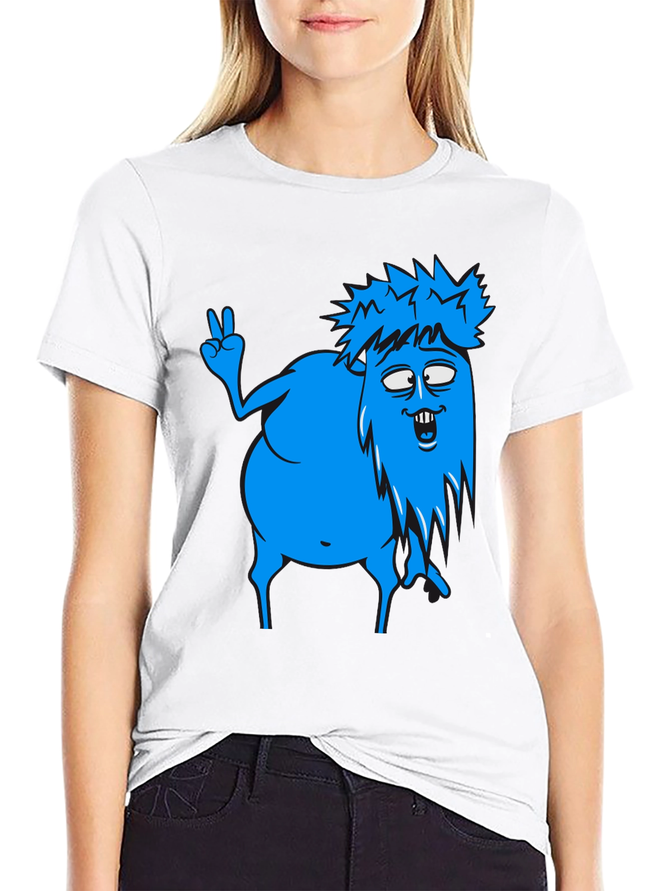 Funny Blue Cartoon Monster Graphic T-Shirt