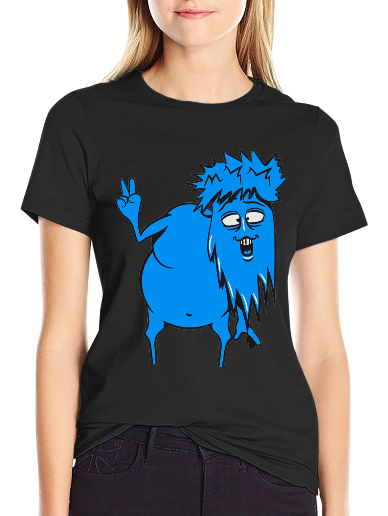 Funny Blue Cartoon Monster Graphic T-Shirt