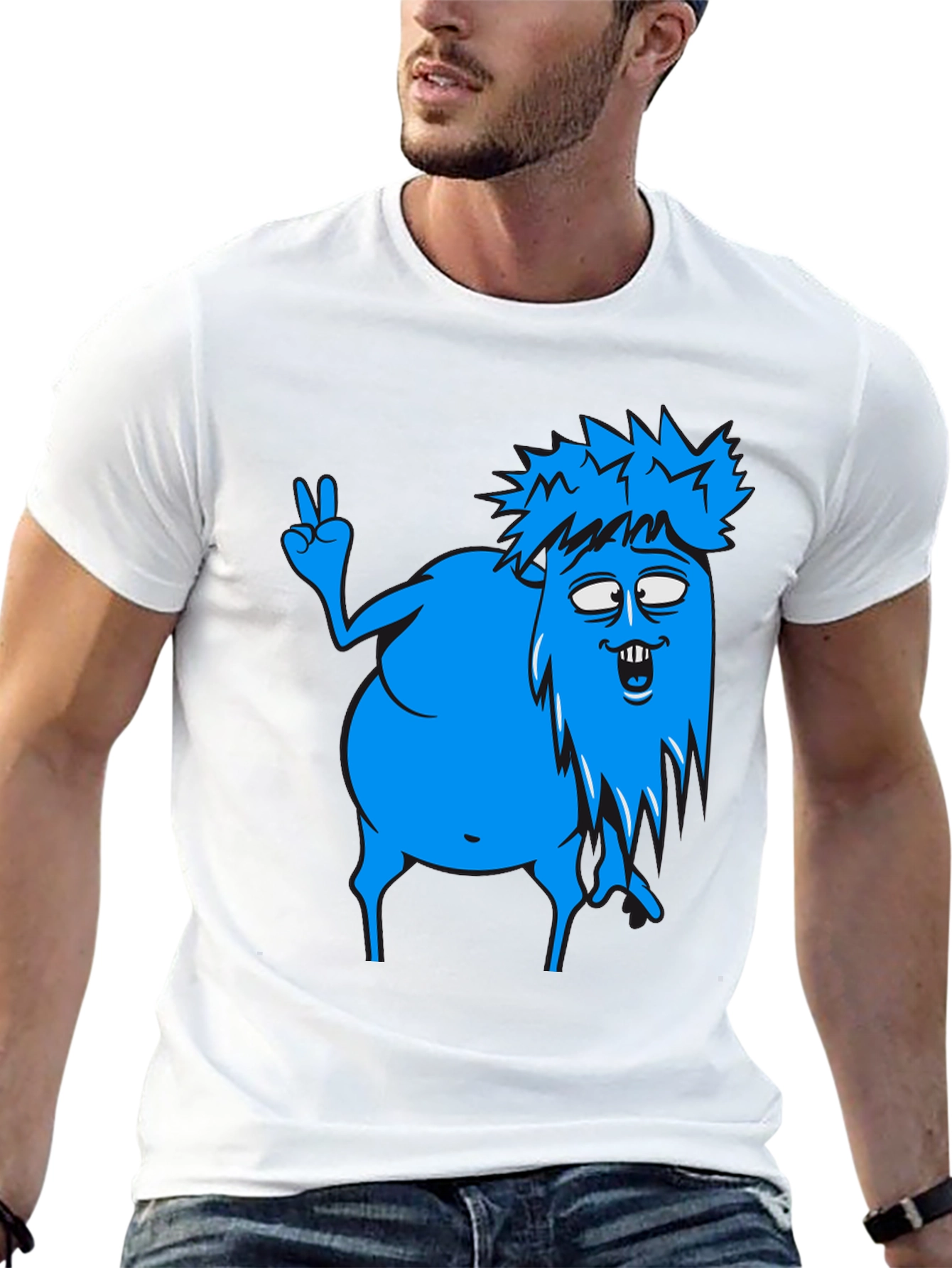 Funny Blue Cartoon Monster Graphic T-Shirt