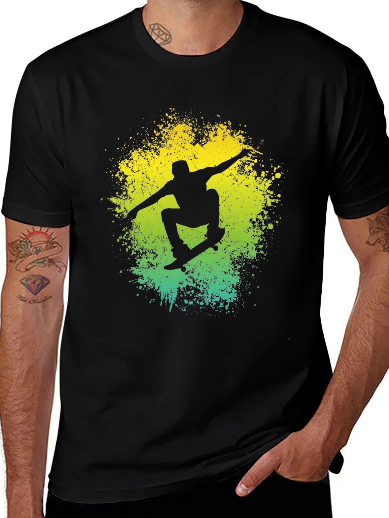 Skateboarding Silhouette Graphic T-Shirt - Cool Black Tee