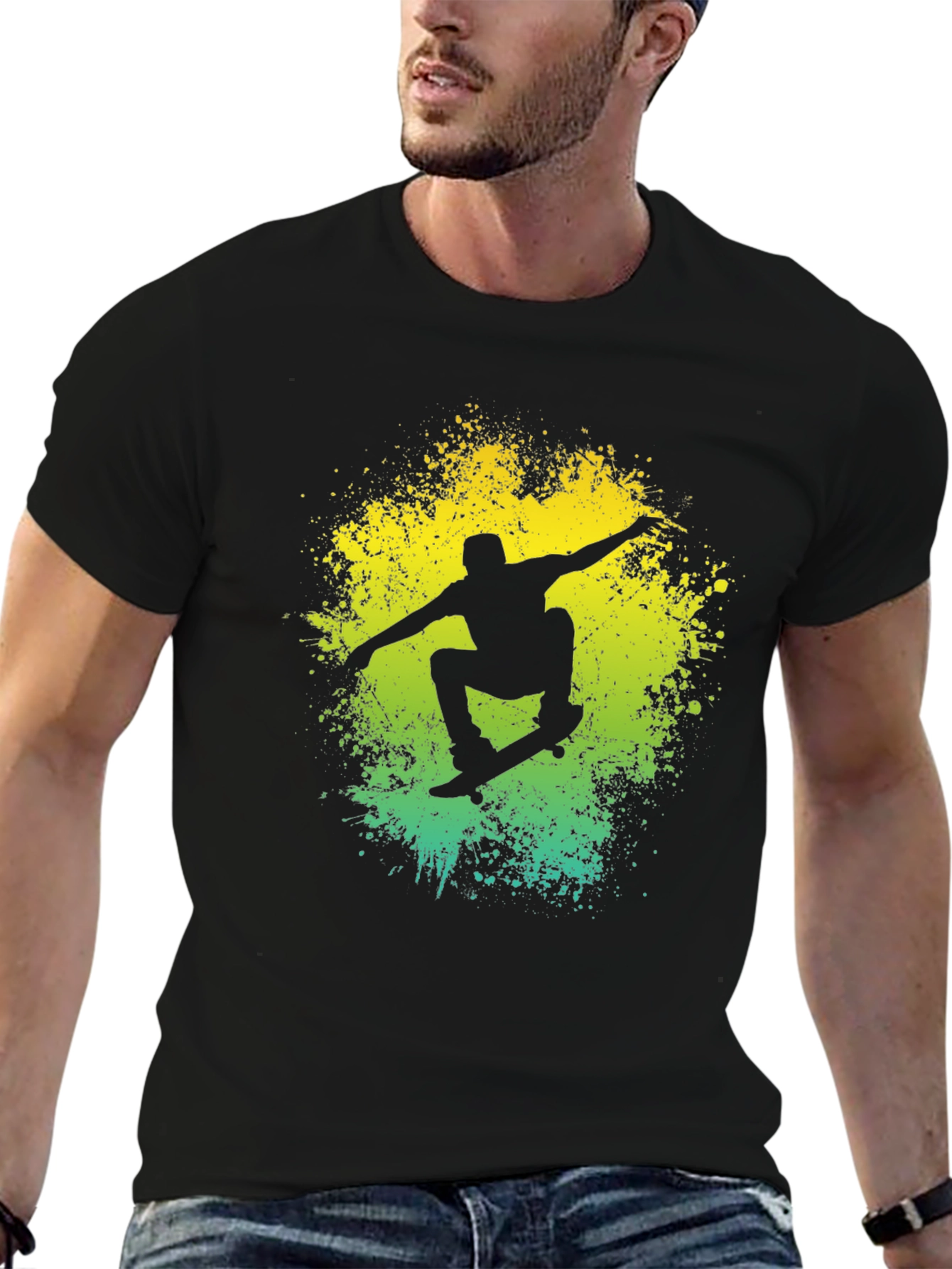 Skateboarding Silhouette Graphic T-Shirt - Cool Black Tee