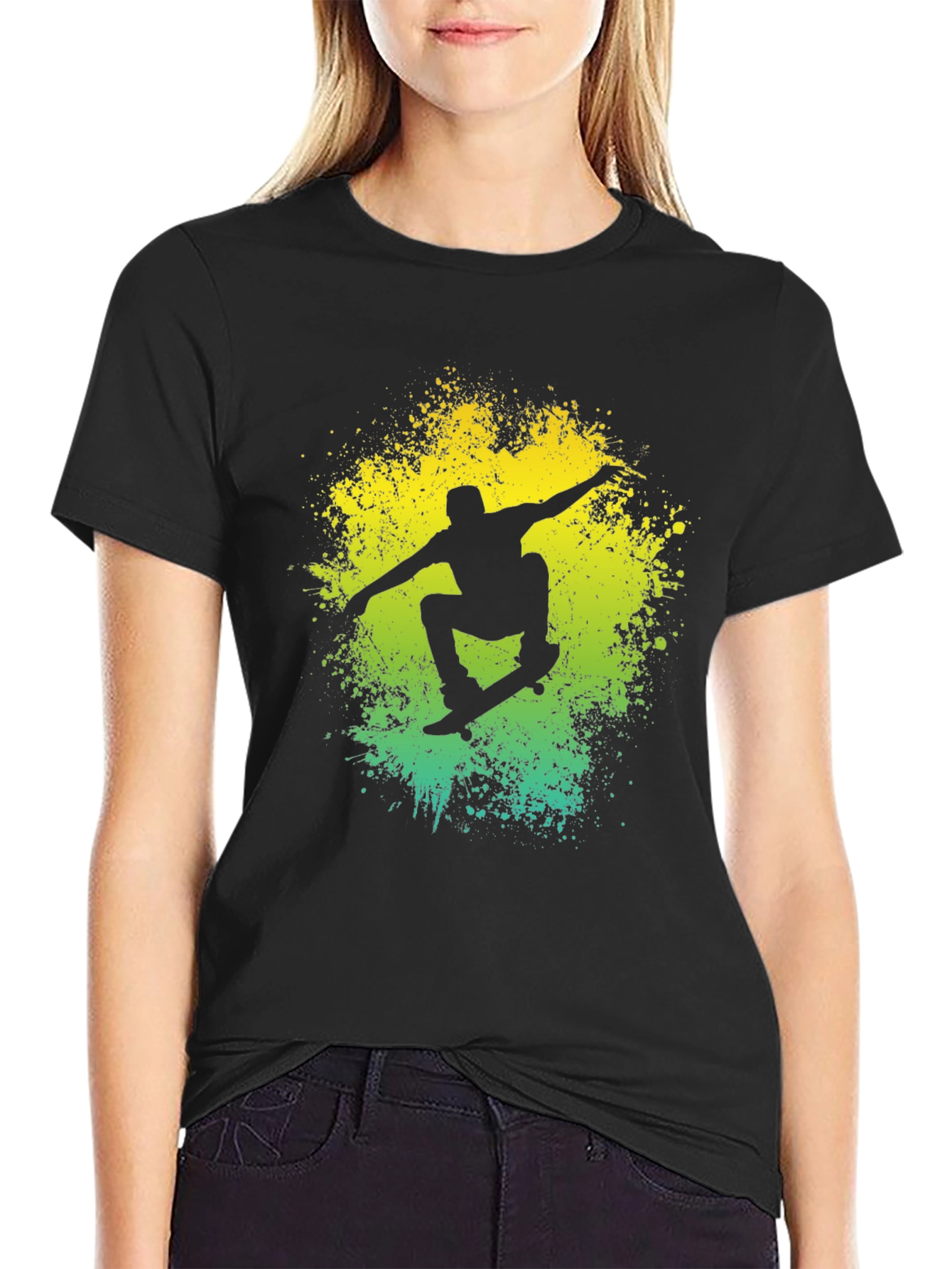 Skateboarding Silhouette Graphic T-Shirt - Cool Black Tee