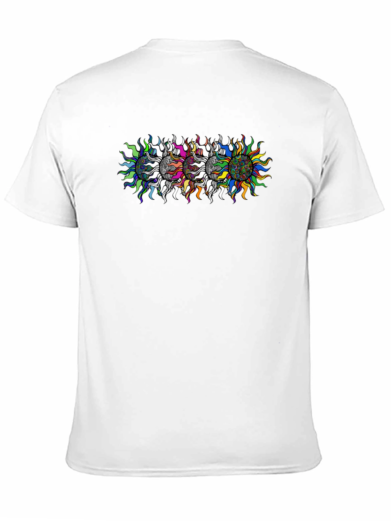 Mens Black T-Shirt with Psychedelic Sun Design