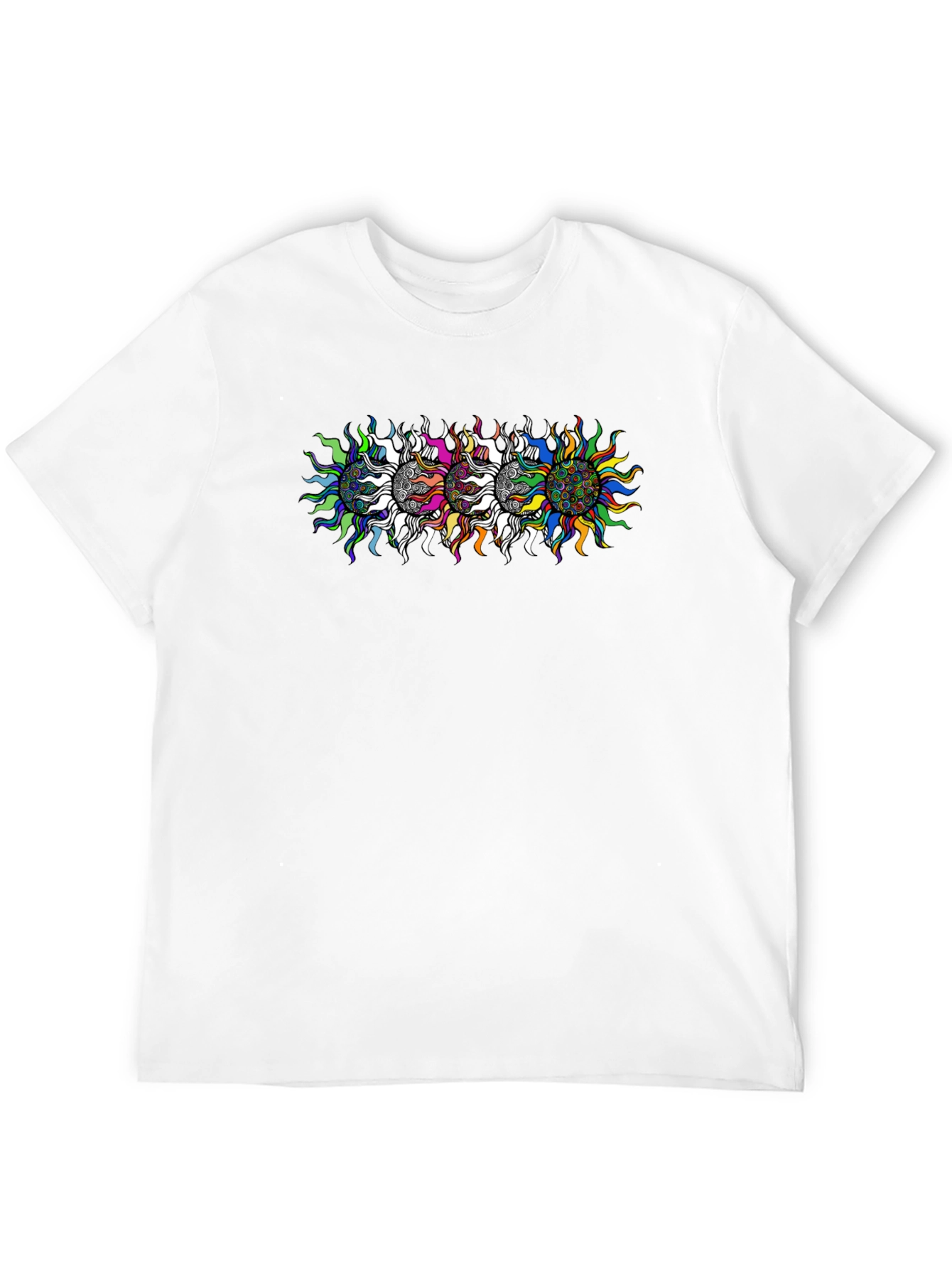 Mens Black T-Shirt with Psychedelic Sun Design