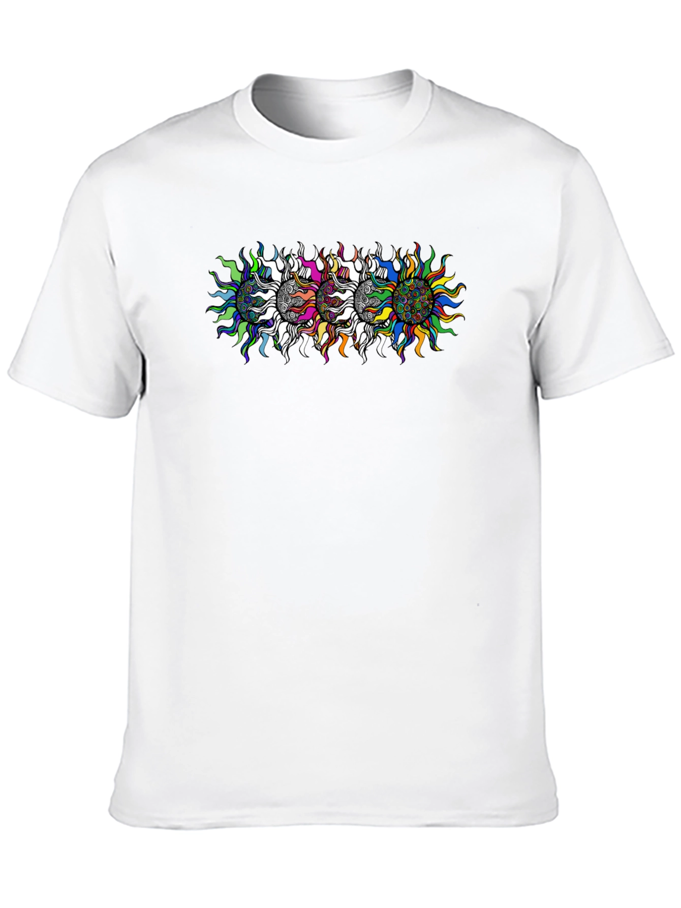 Mens Black T-Shirt with Psychedelic Sun Design