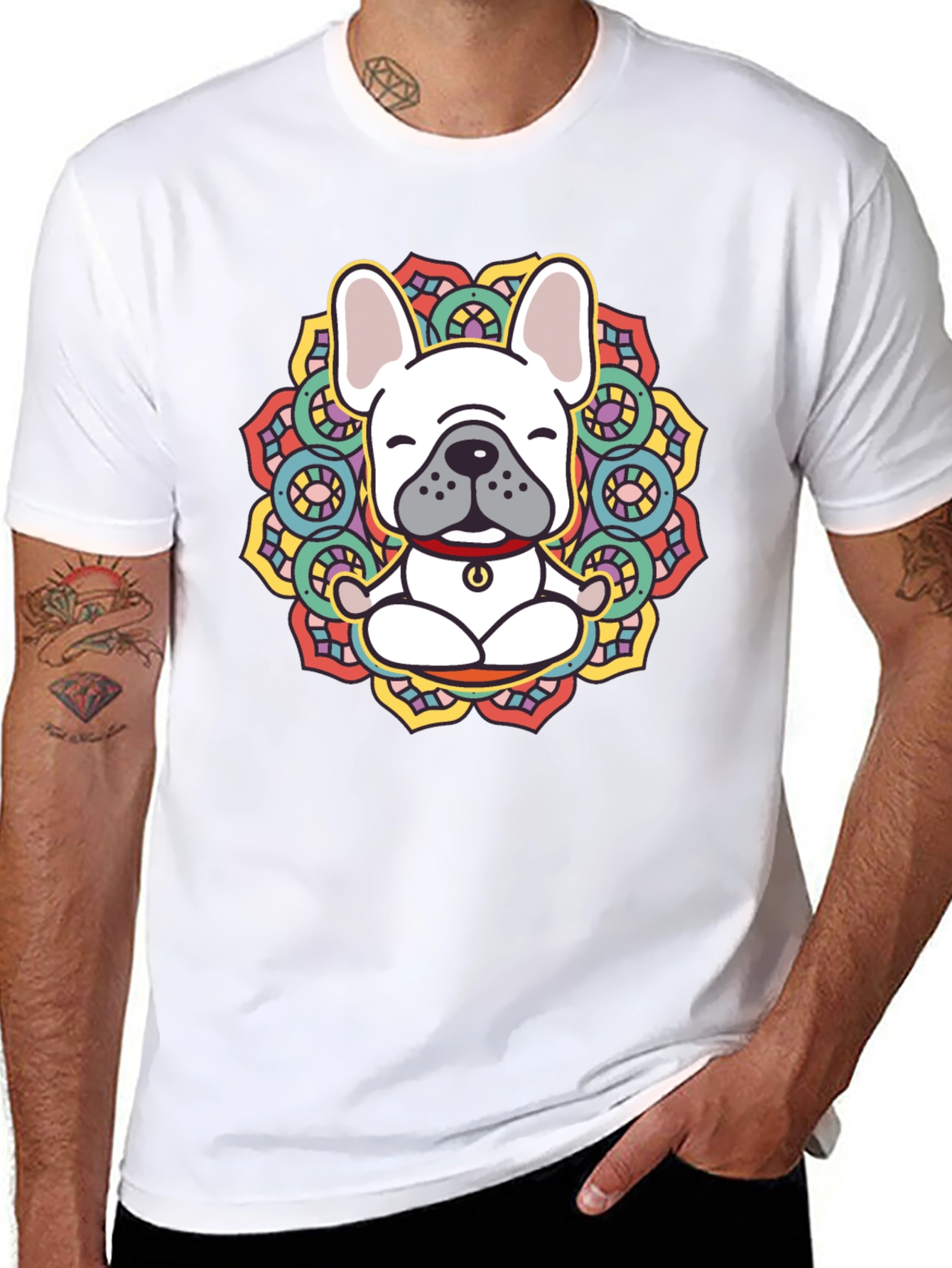Zen Dog Tee: Meditating Bulldog Mandala Graphic T-Shirt
