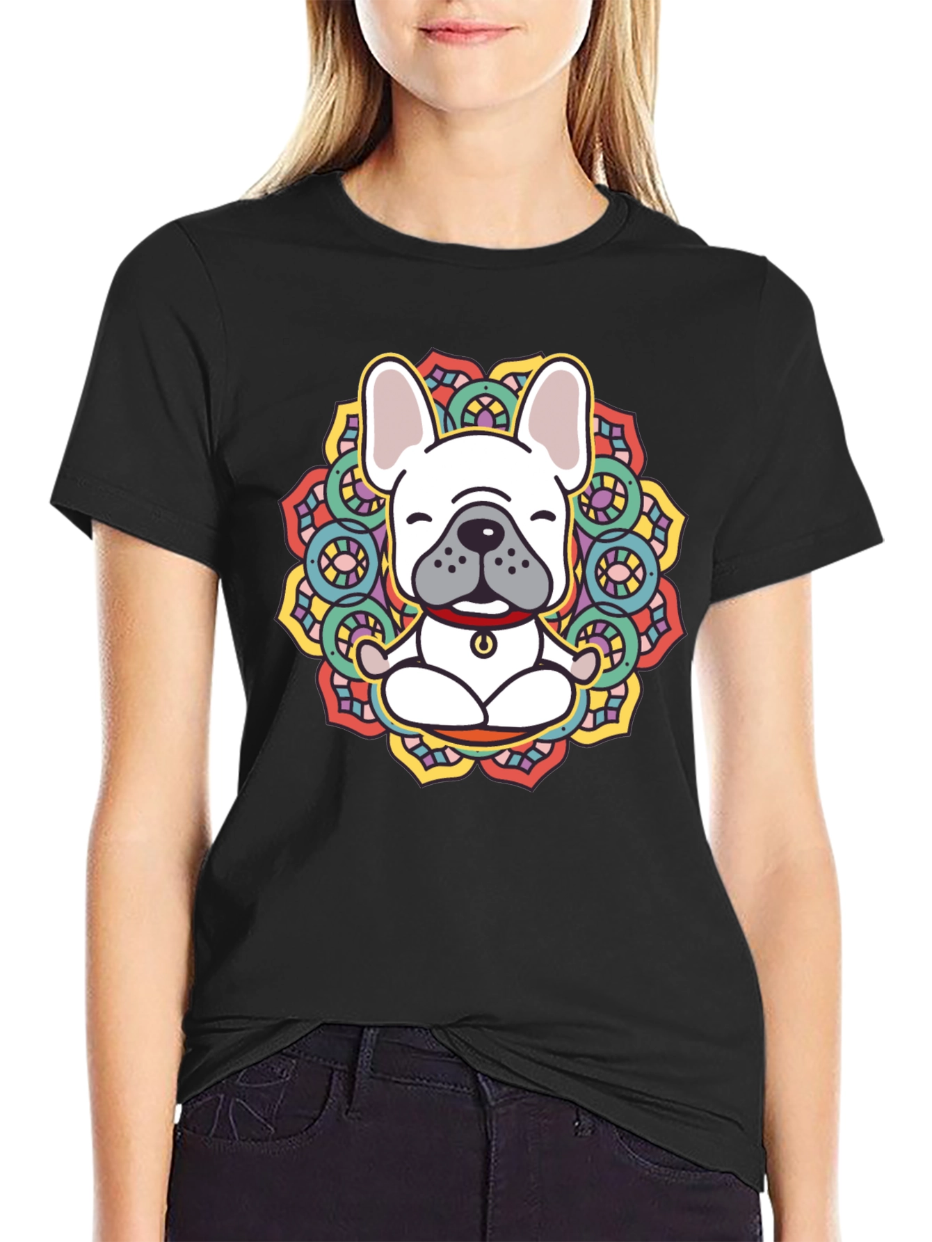 Zen Dog Tee: Meditating Bulldog Mandala Graphic T-Shirt