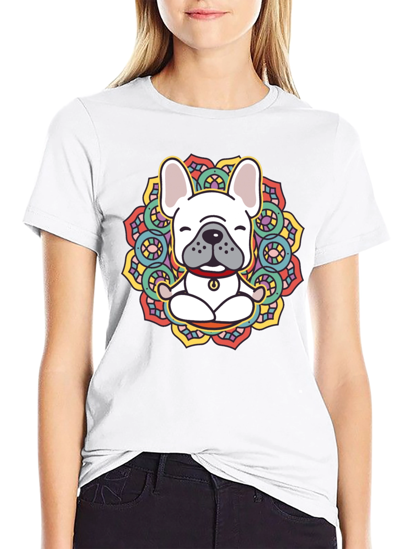 Zen Dog Tee: Meditating Bulldog Mandala Graphic T-Shirt