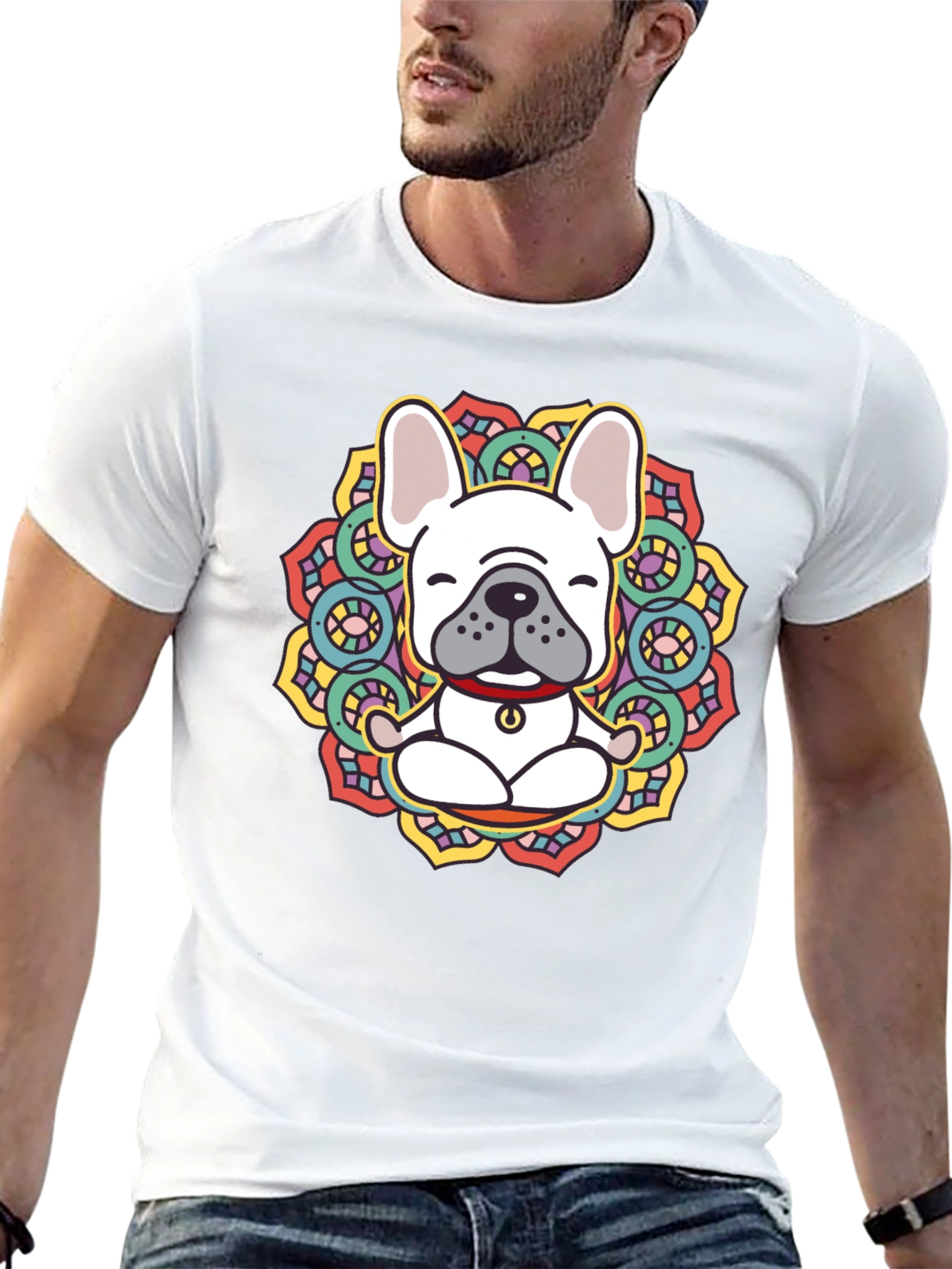 Zen Dog Tee: Meditating Bulldog Mandala Graphic T-Shirt