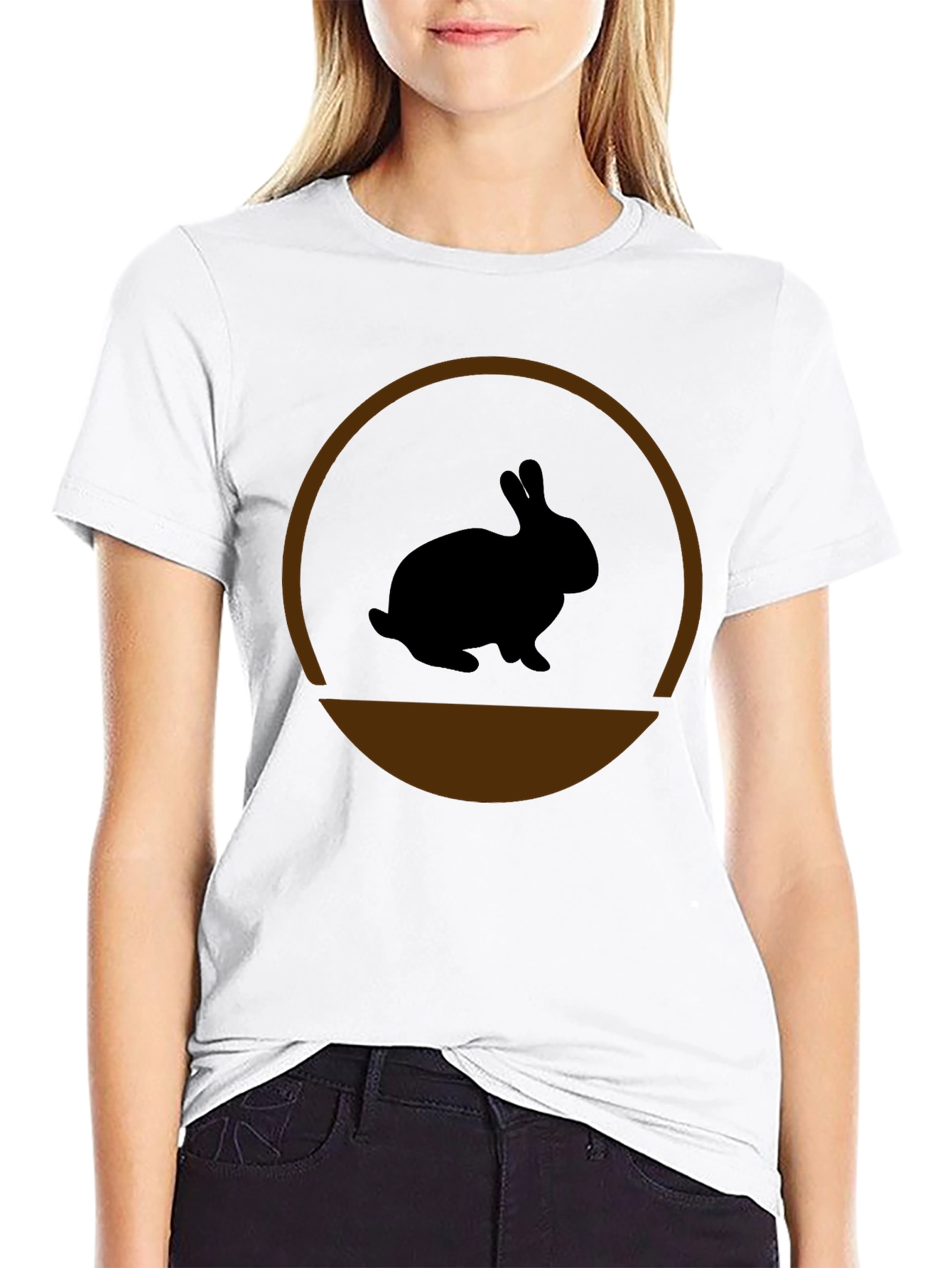 Rabbit Silhouette Graphic Tee - Black Cotton Blend