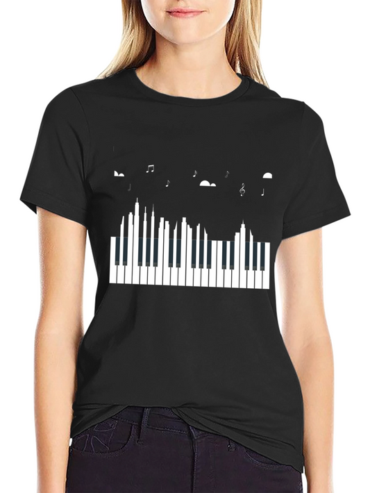 Piano Keys & Music Notes Black Graphic Tee