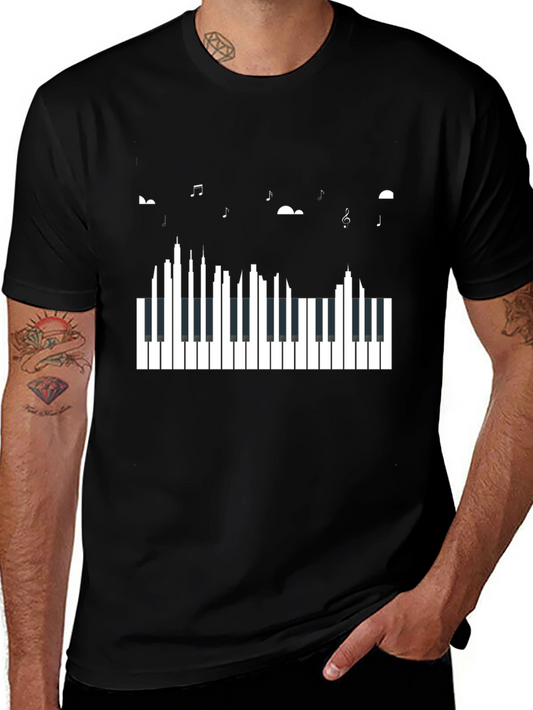 Piano Keys & Music Notes Black Graphic Tee