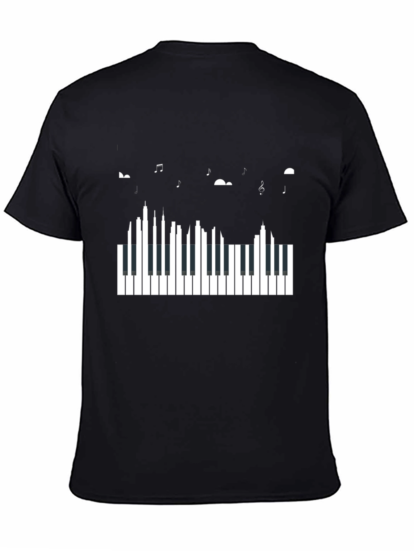 Piano Keys & Music Notes Black Graphic Tee