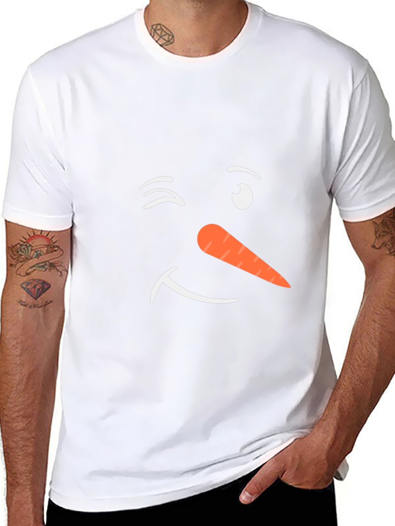 Winking Snowman Face Black T-Shirt