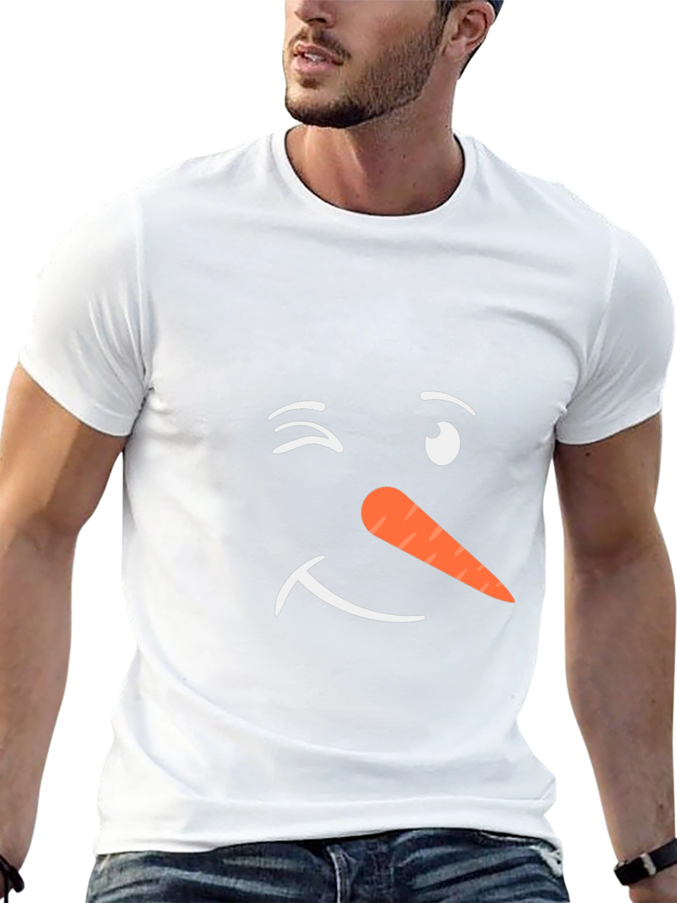 Winking Snowman Face Black T-Shirt