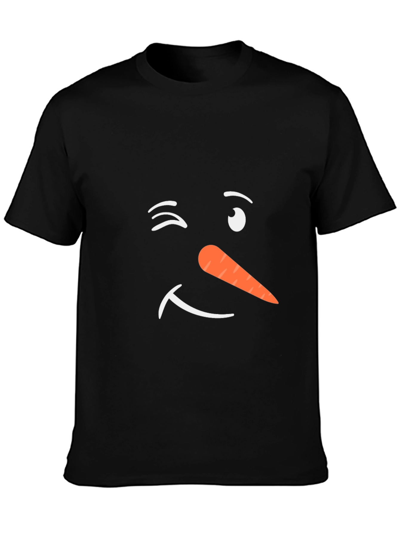 Winking Snowman Face Black T-Shirt