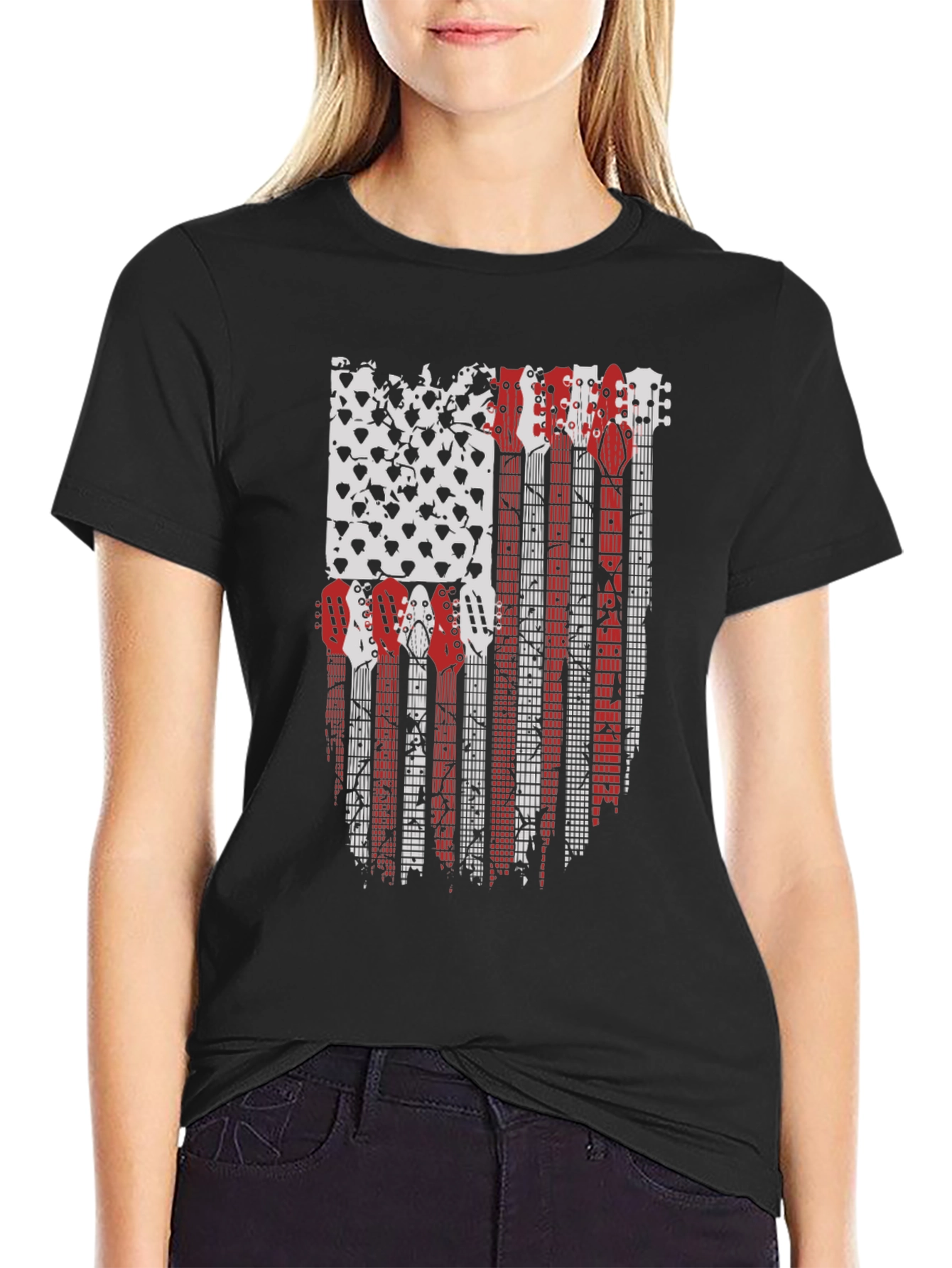 Guitar American Flag Graphic T-Shirt