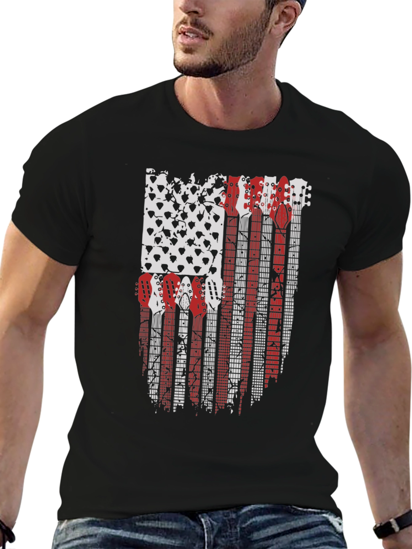 Guitar American Flag Graphic T-Shirt