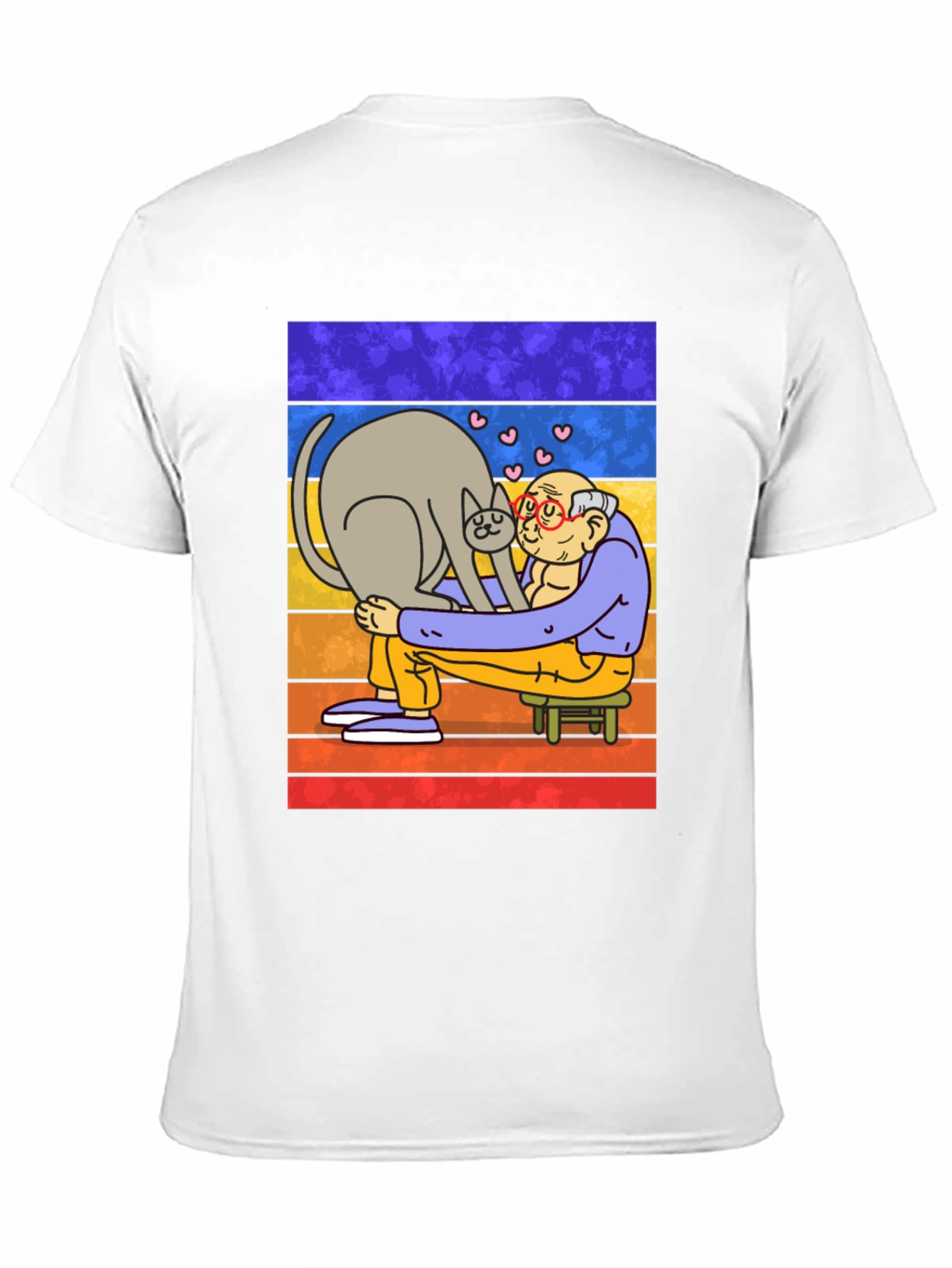 Cat Lover T-Shirt - Cartoon Grandpa Hugging Cat