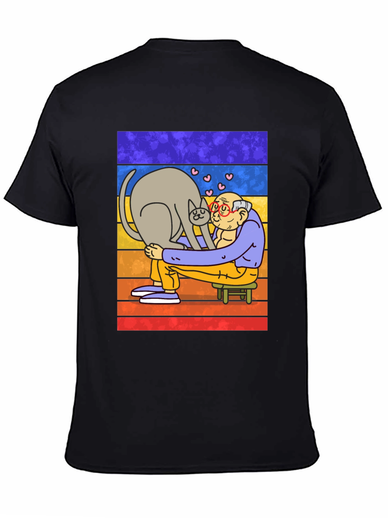 Cat Lover T-Shirt - Cartoon Grandpa Hugging Cat