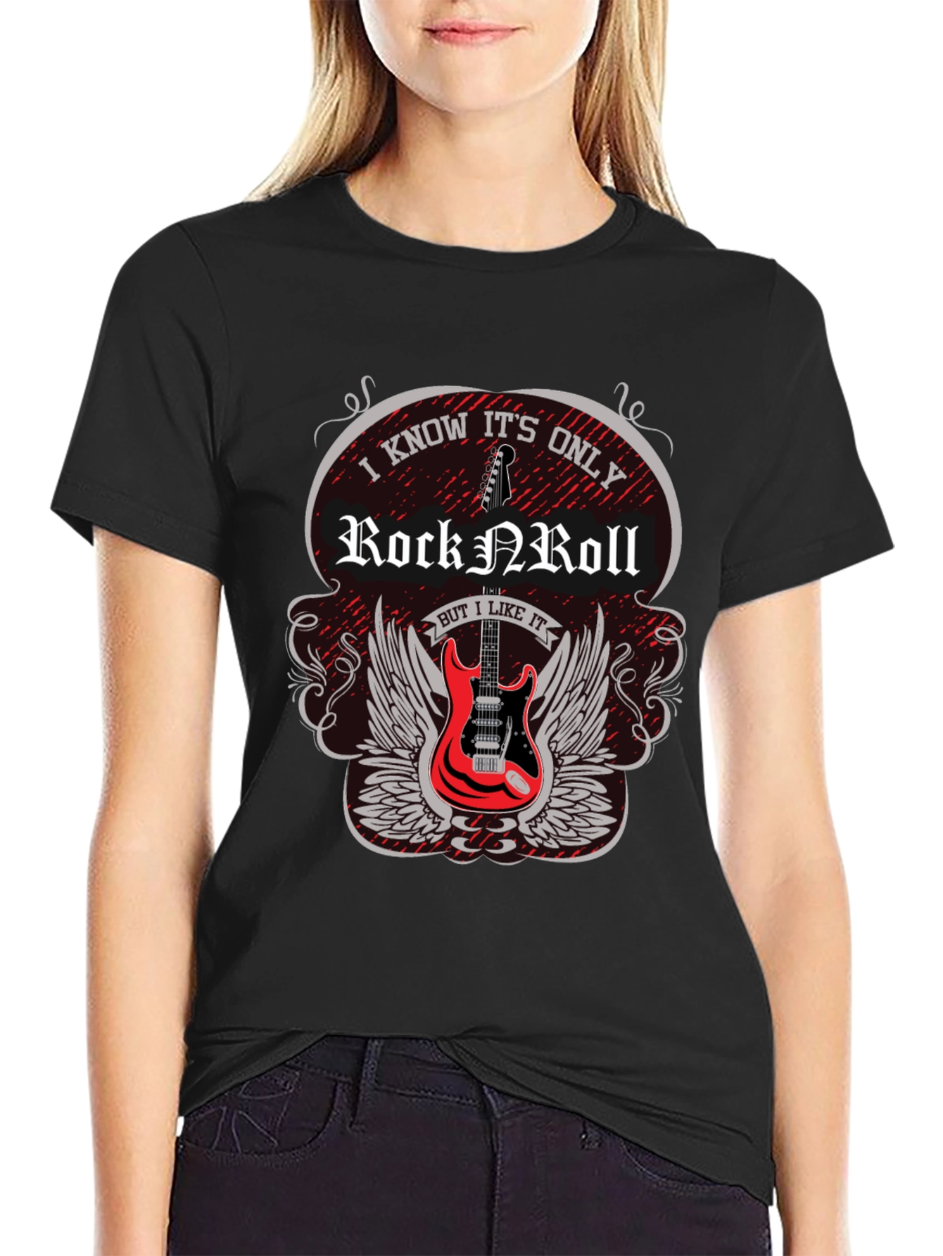 Rock N Roll Guitar Graphic Tee - Black