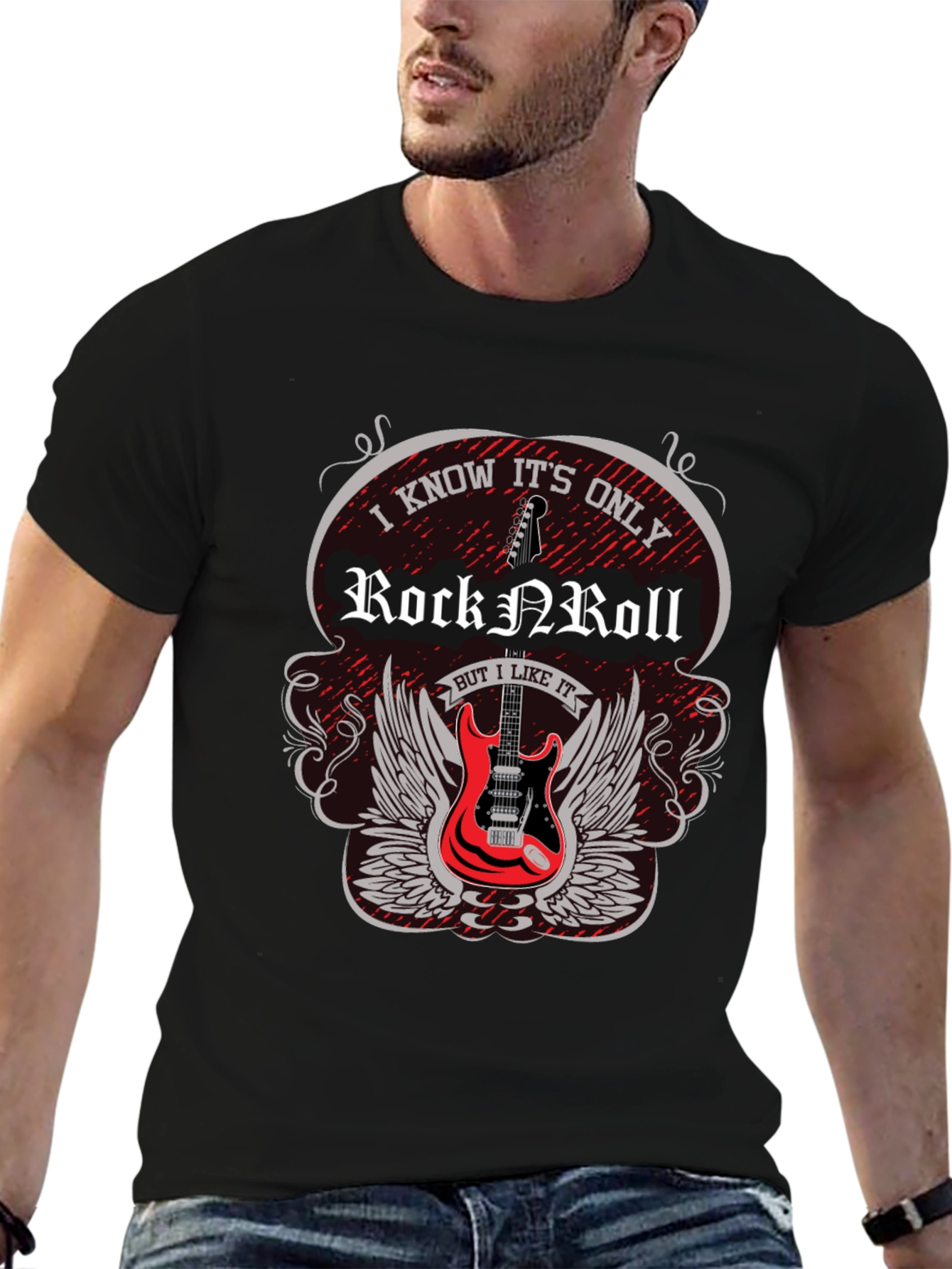 Rock N Roll Guitar Graphic Tee - Black