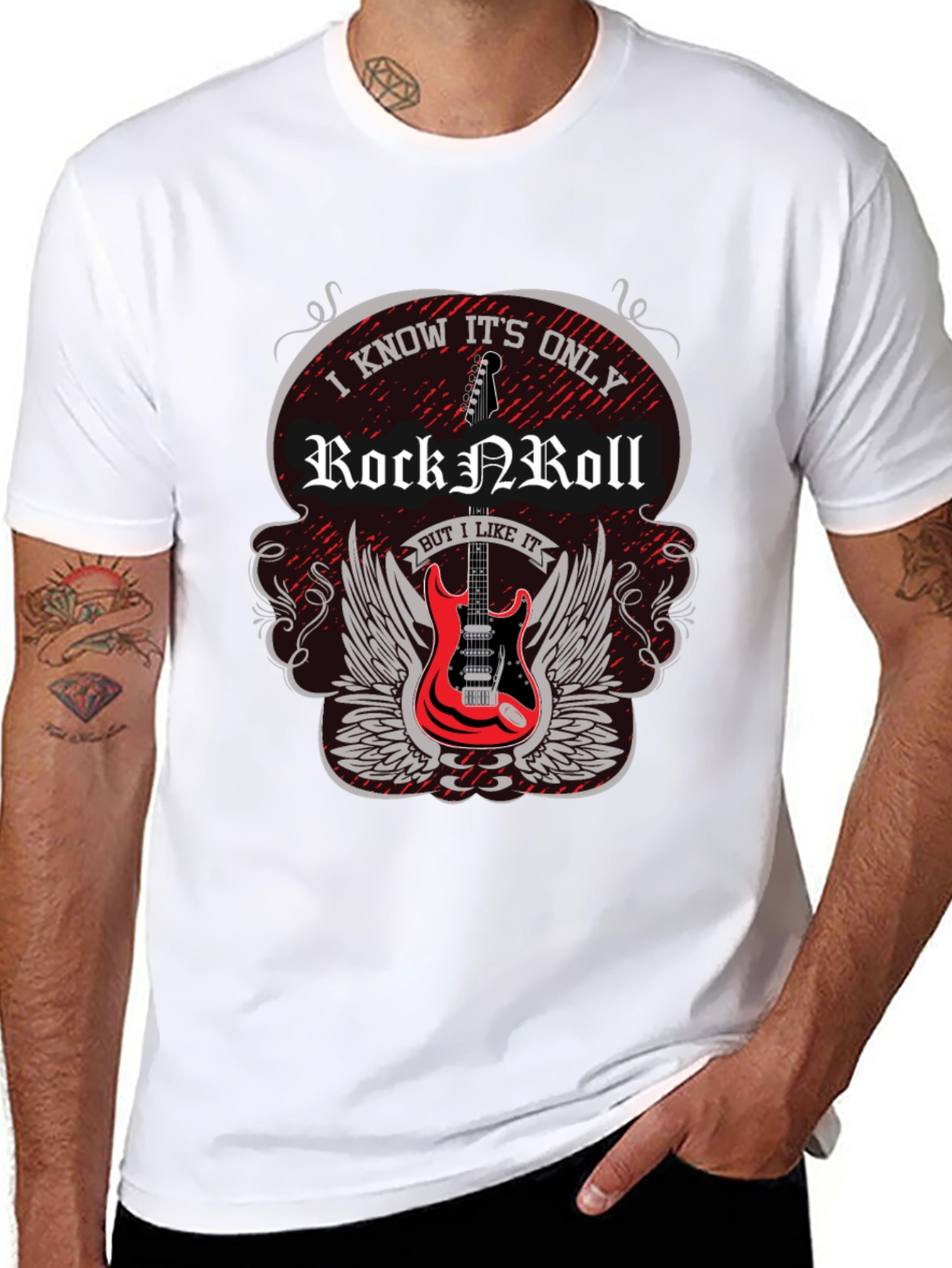 Rock N Roll Guitar Graphic Tee - Black