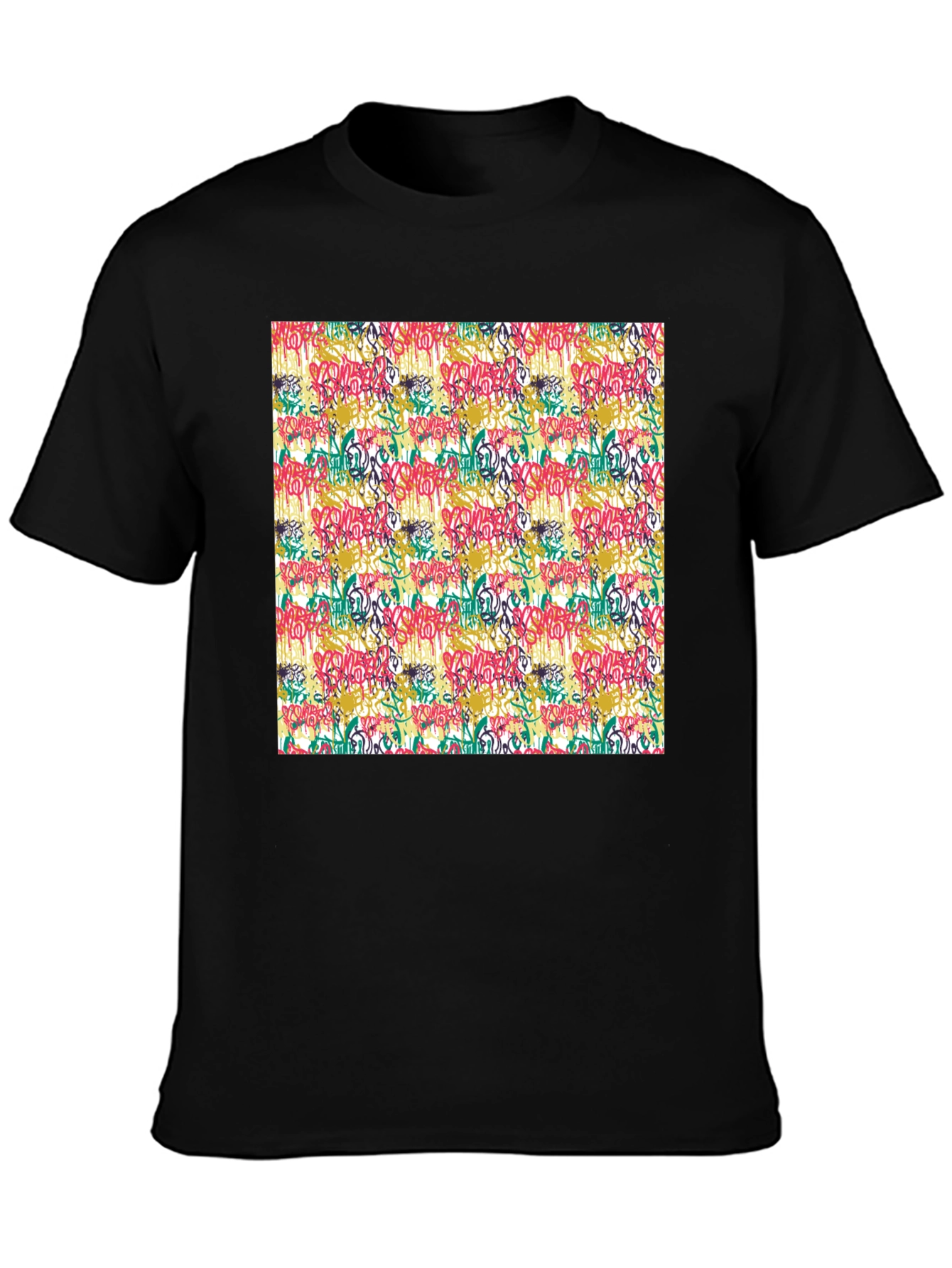 Graffiti Print Black Crew Neck T-Shirt