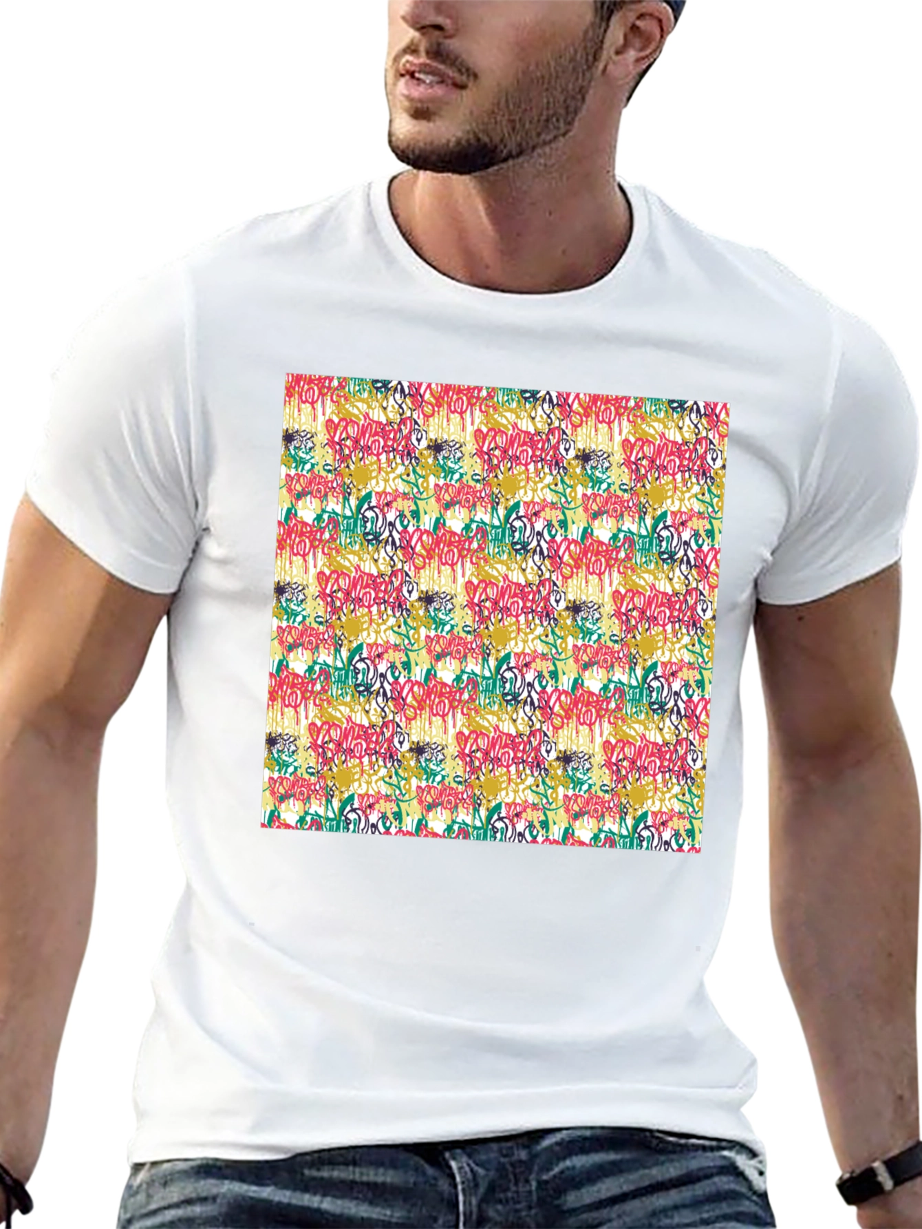 Graffiti Print Black Crew Neck T-Shirt