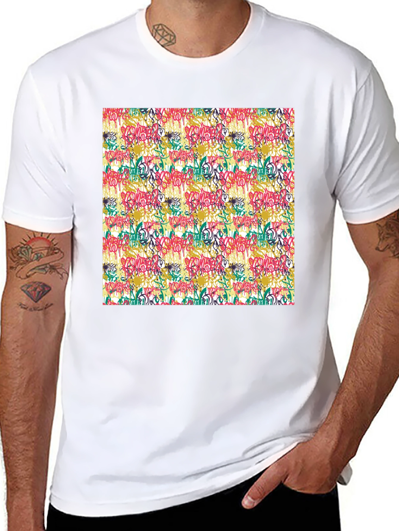 Graffiti Print Black Crew Neck T-Shirt