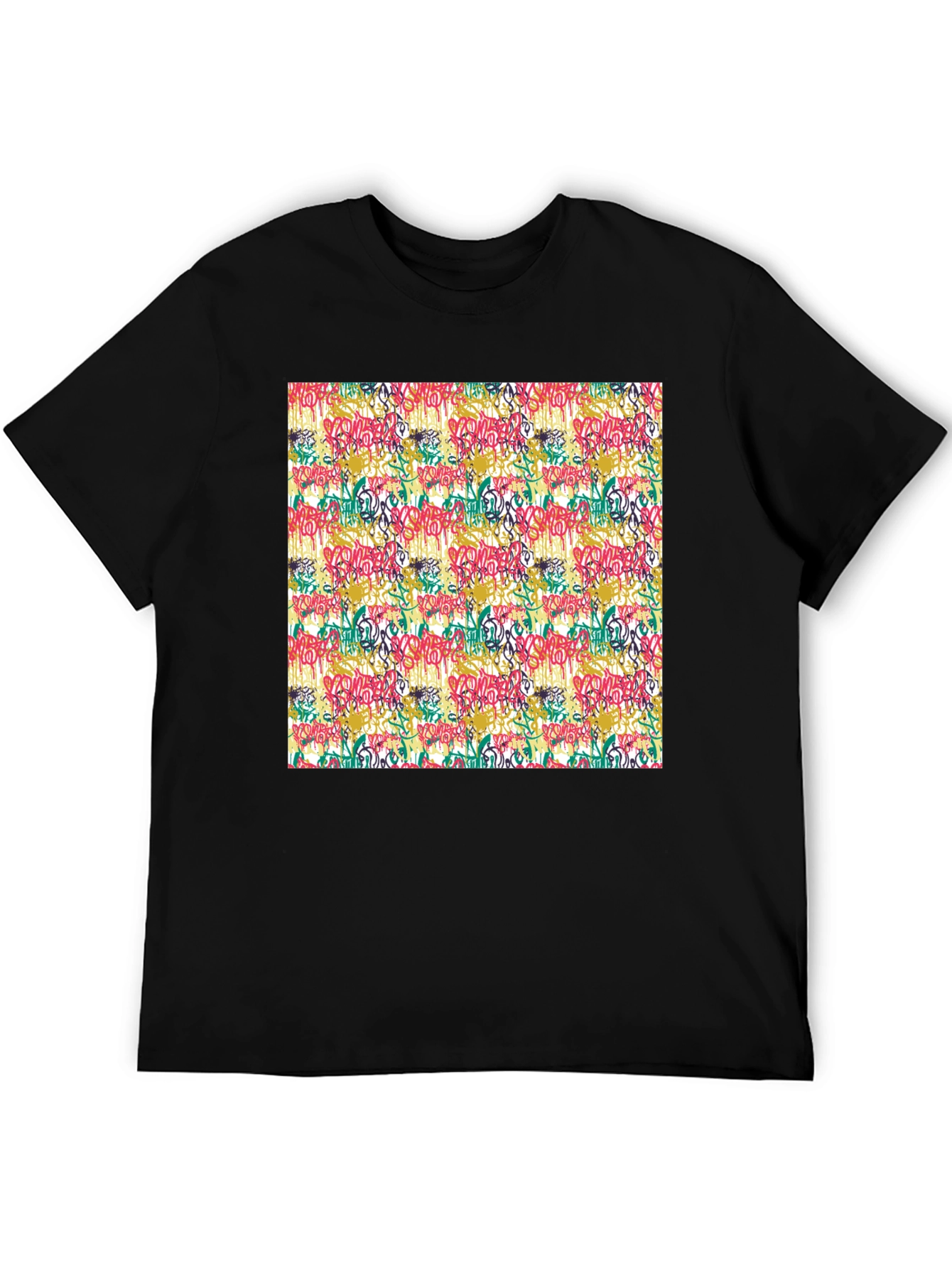Graffiti Print Black Crew Neck T-Shirt